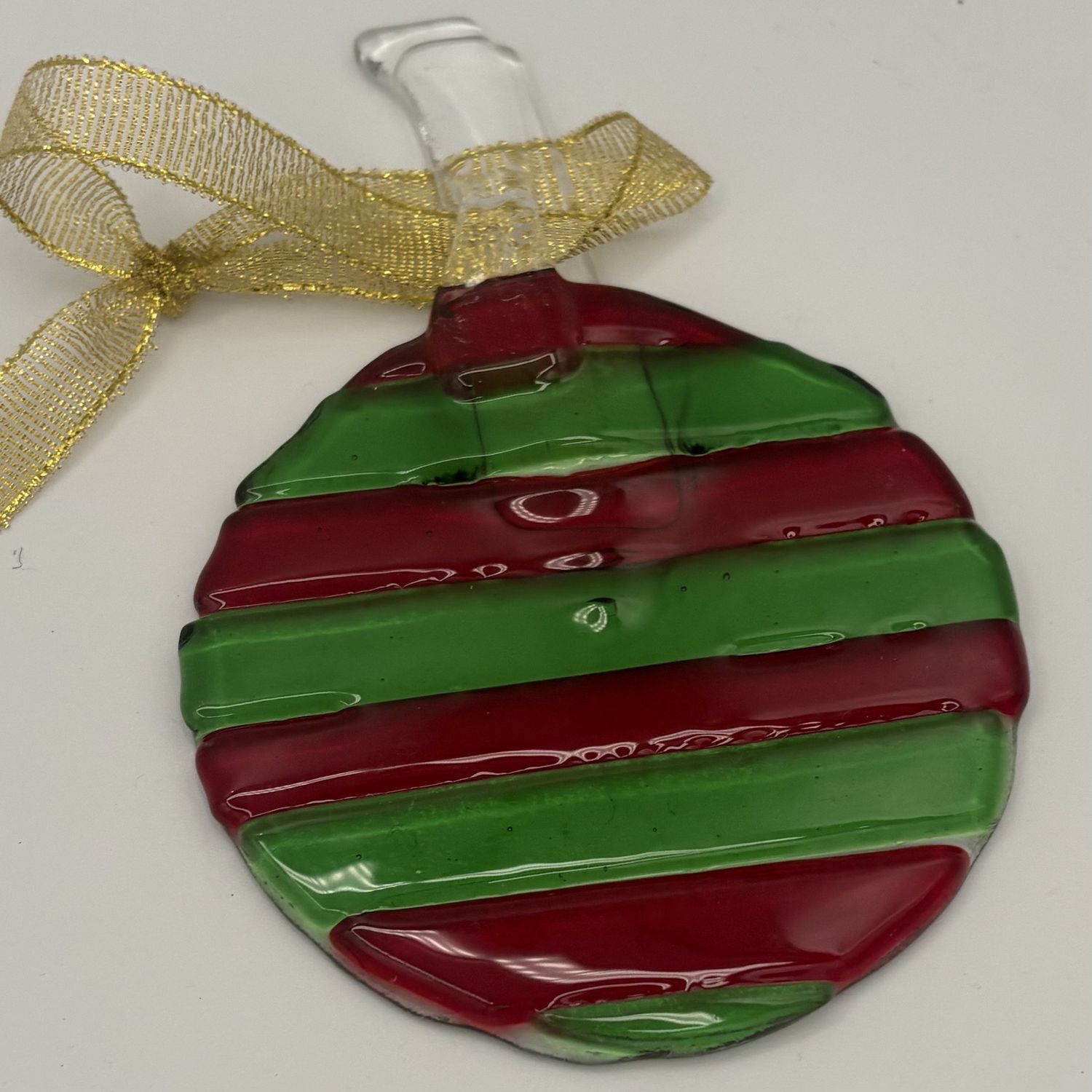 Lake Barlow, Fused Glass Ornament, Christmas Stripes