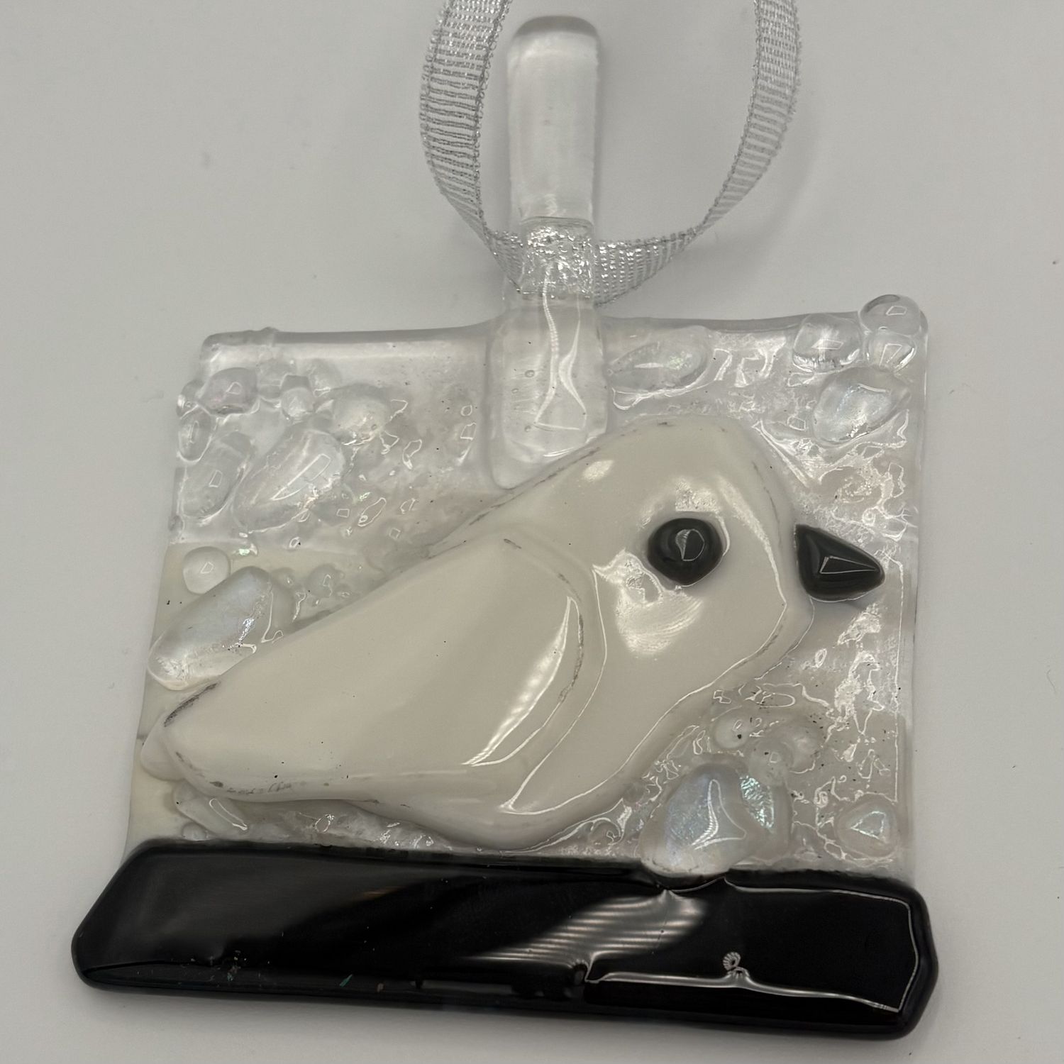 Rebecca Reed, Fused Glass Ornament, White Bird
