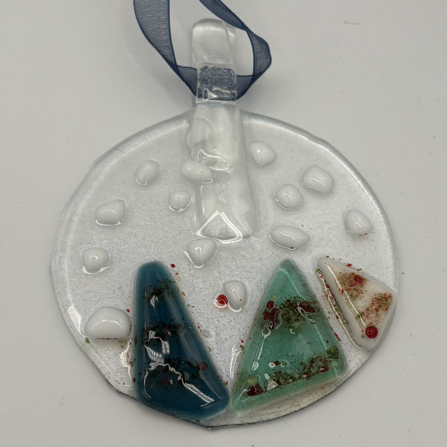 Melissa Powell, Fused Glass Ornament, Christmas Trees in the Snow