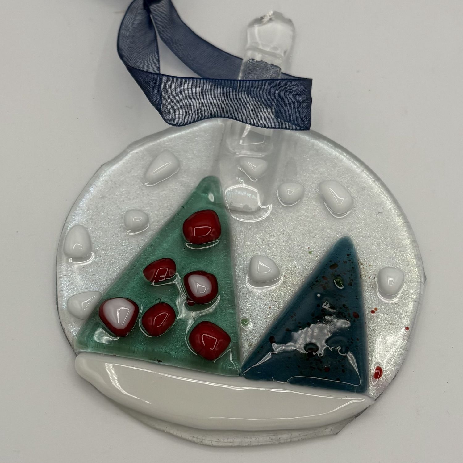 Melissa Powell, Fused Glass Ornament, Two Trees in the Snow