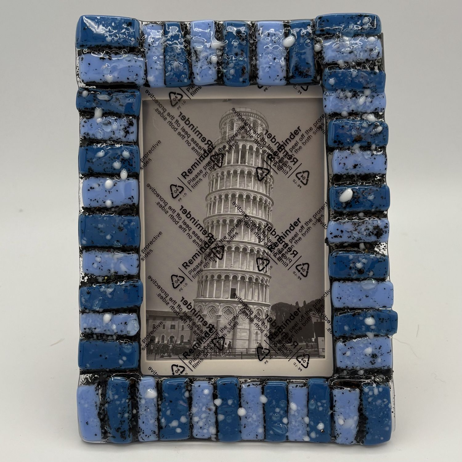 Melissa Powell, Fused Glass Frame, Multishade Blue Stripes
