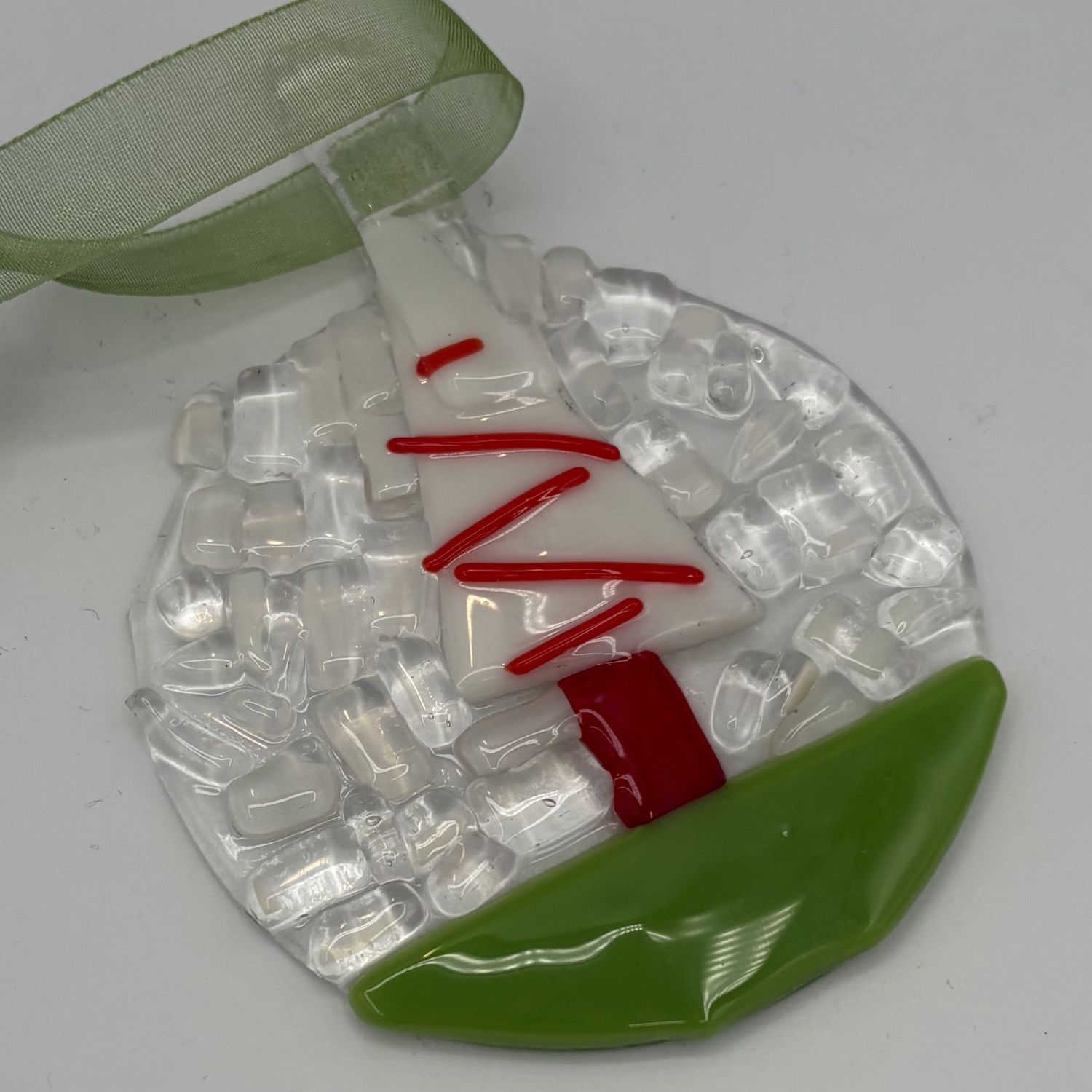Tammy McCammon, Fused Glass Ornament, Red and White Tree