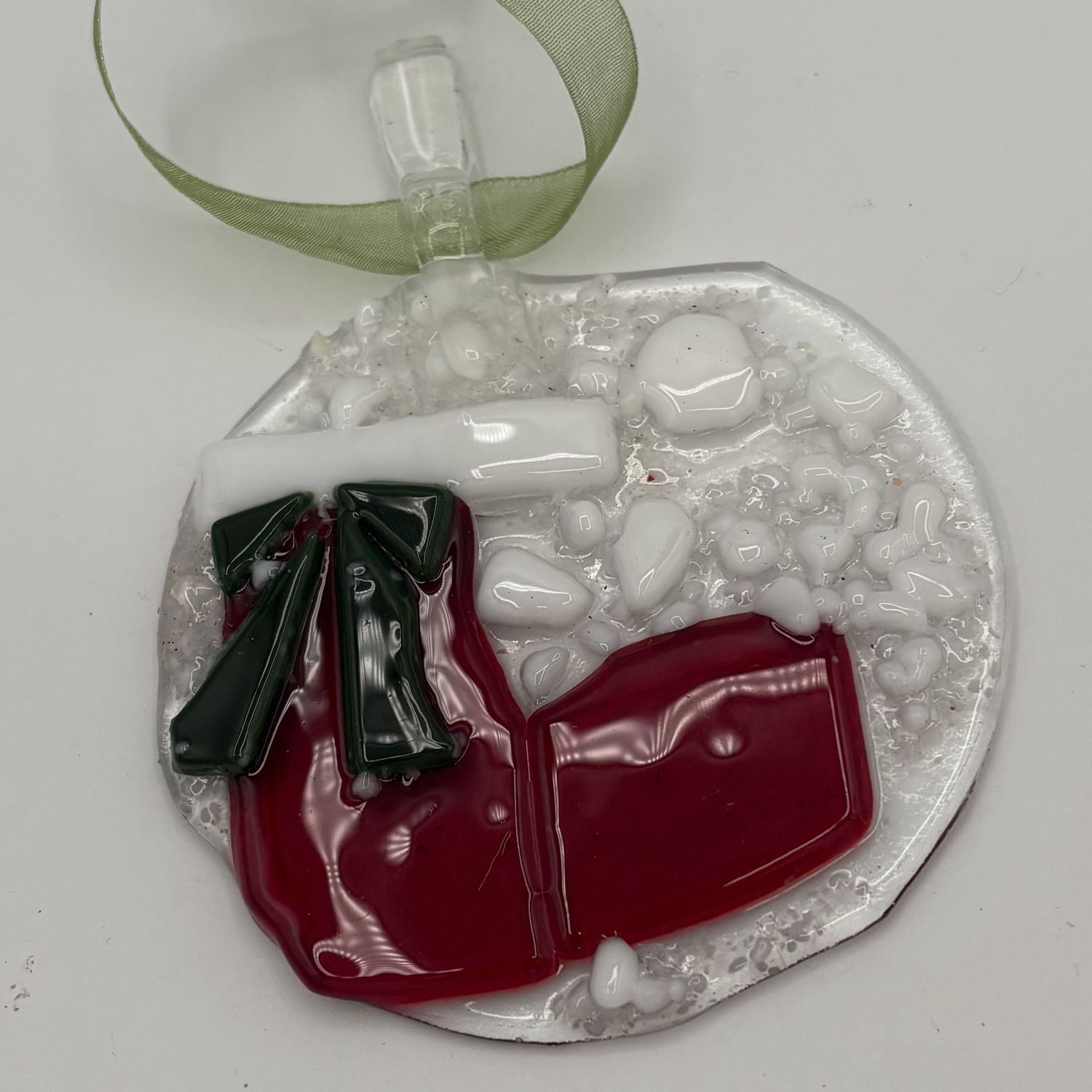 Tammy McCammon, Fused Glass Ornament, Red Stocking