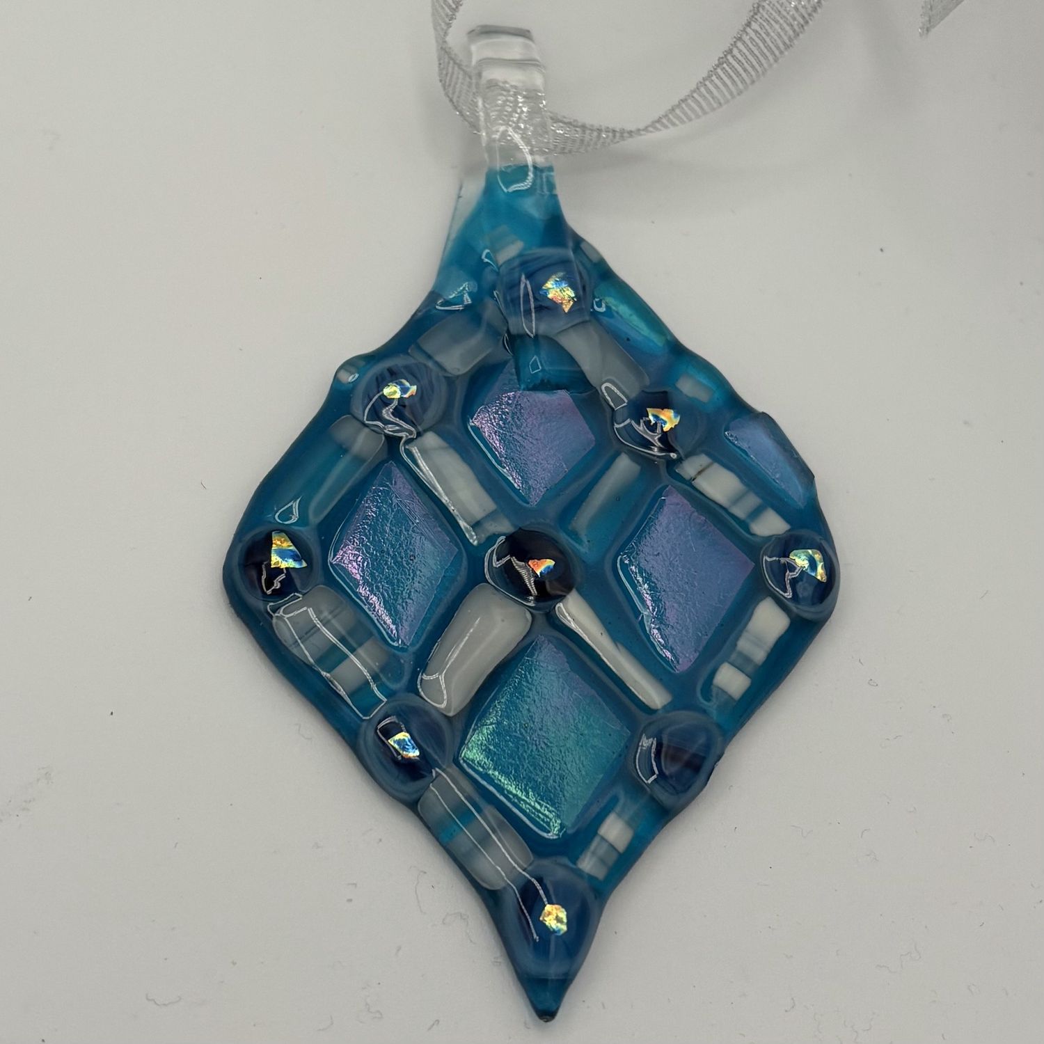 Liz Pfeiffer, Fused Glass Ornament, Small Traditional Blue Design