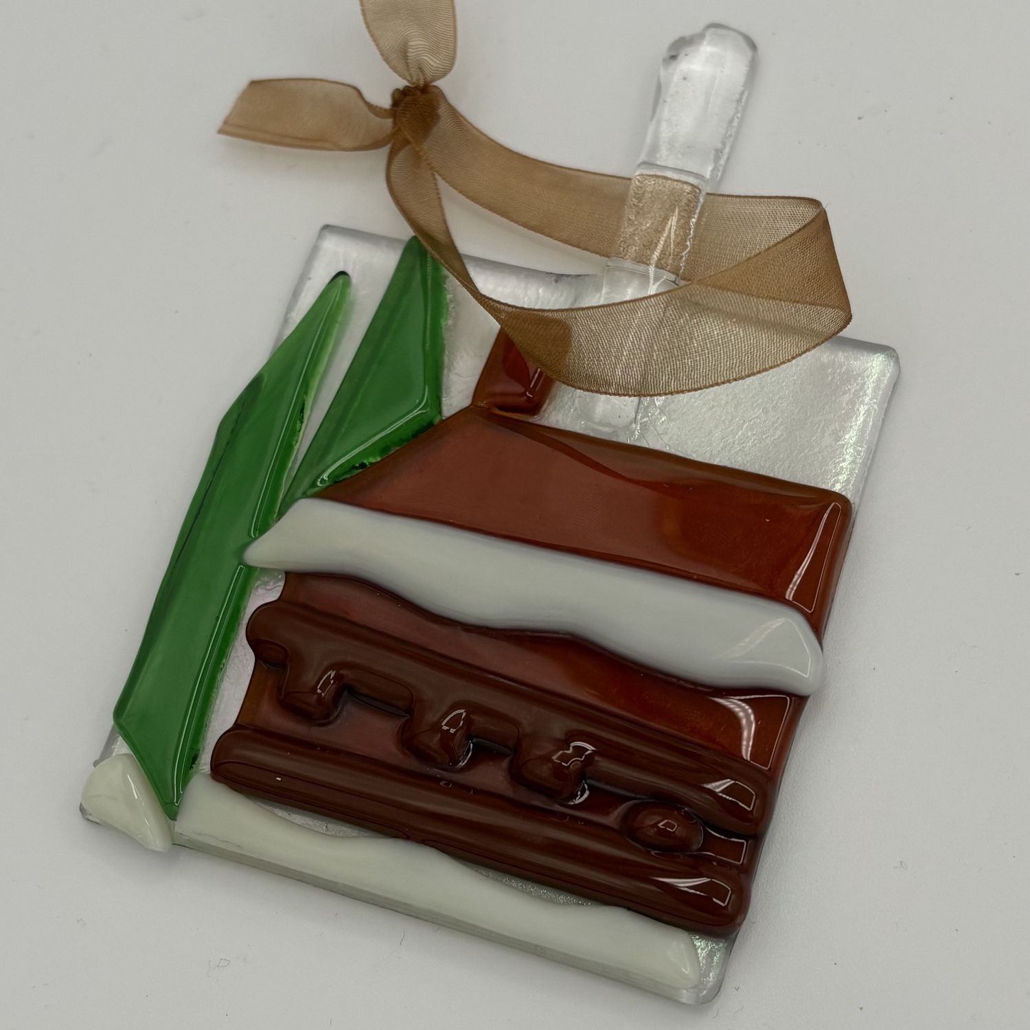 Gabby Adams-Hubbard, Fused Glass Ornament, Snowy Cabin