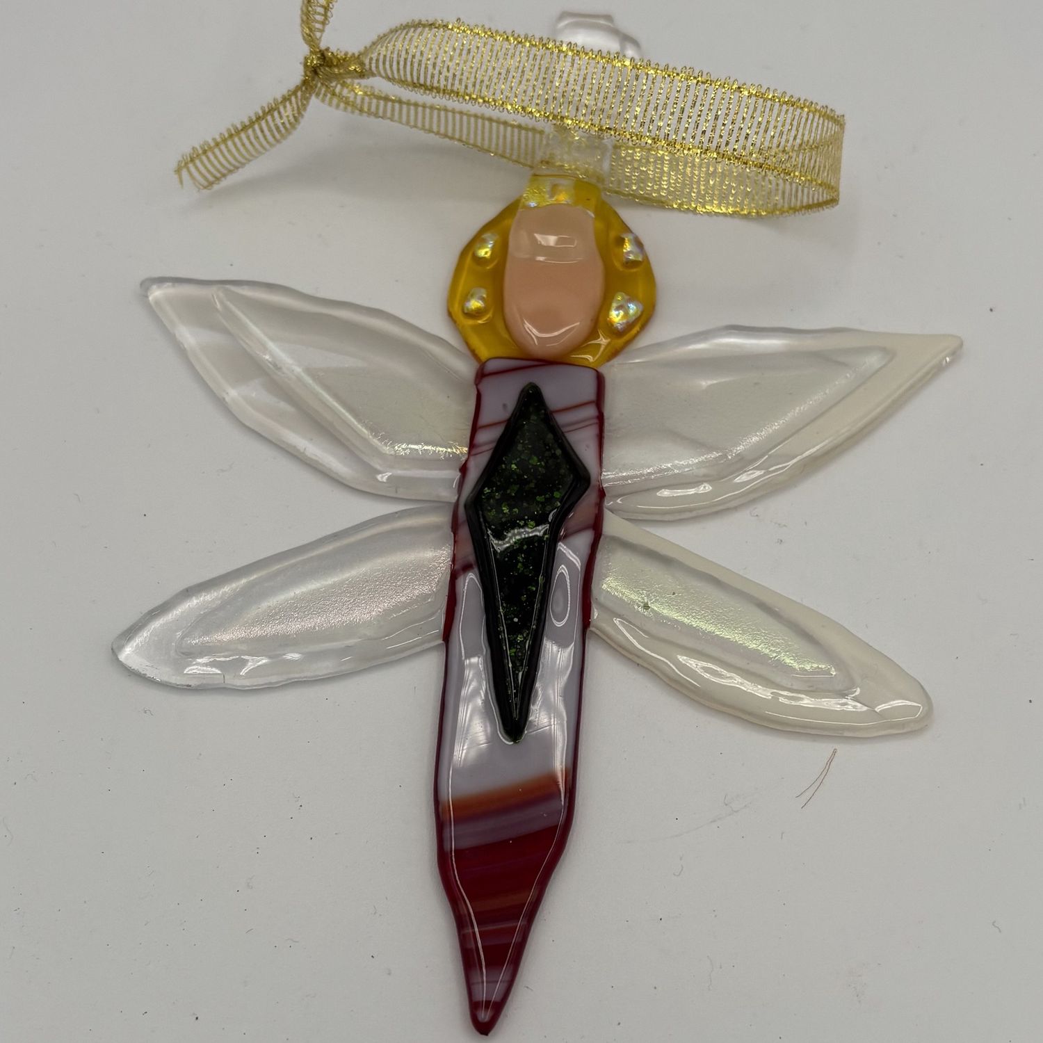 Liz Pfeiffer, Fused Glass Ornament, Festive Fairy in Red