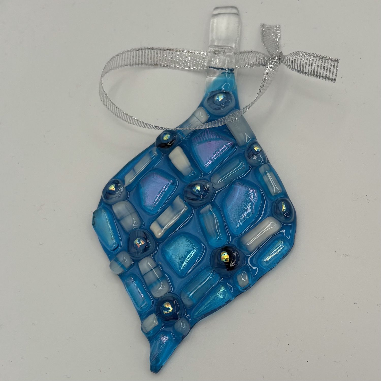 Liz Pfeiffer, Fused Glass Ornament, Small Traditional Blue and White Design 3