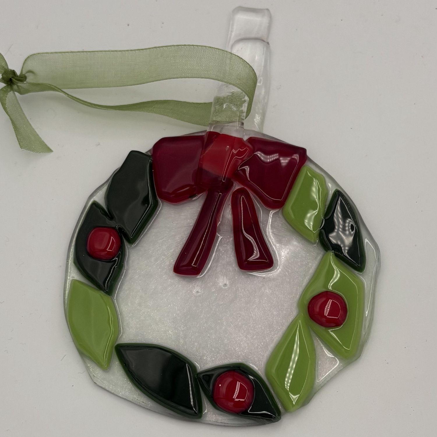 Meredith Bokeno, Fused Glass Ornament, Festive Wreath