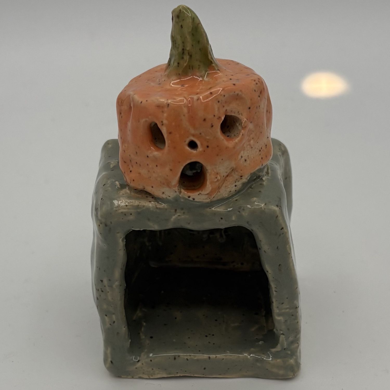Bobbie Jo Robinson, Ceramic Container, Pumpkin on the a Gravestone