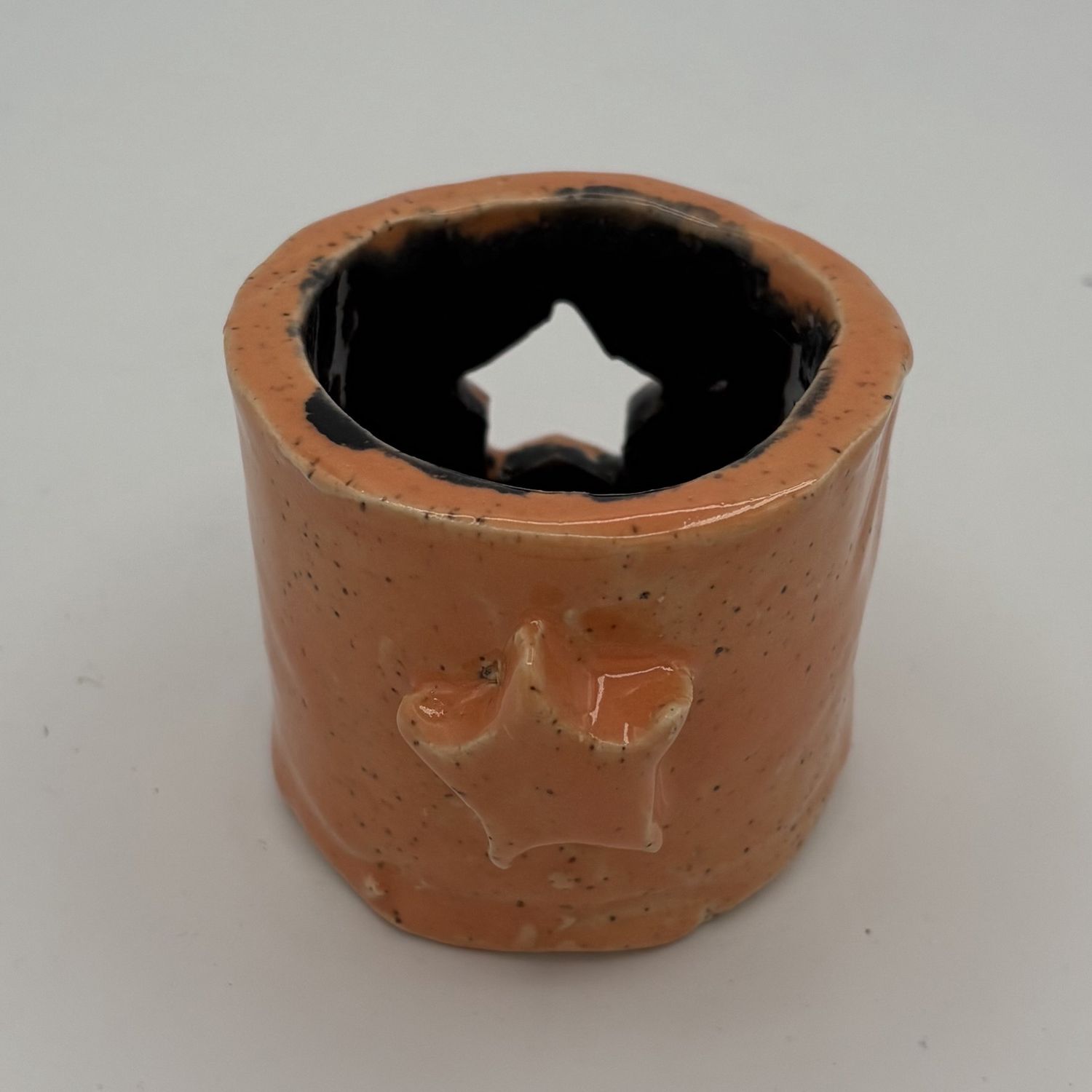 Nathan Strother, Ceramic Container, Orange and Black Star Cutout