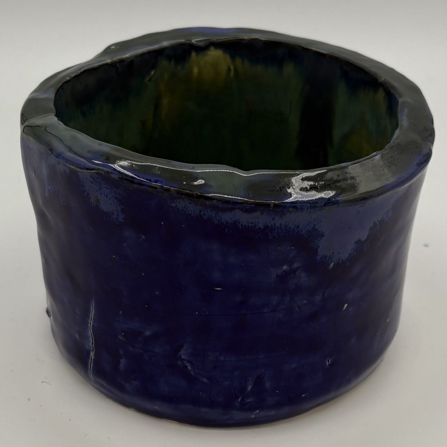 Tiffany Jameson, Ceramic Container, Blue Exterior and Green Interior