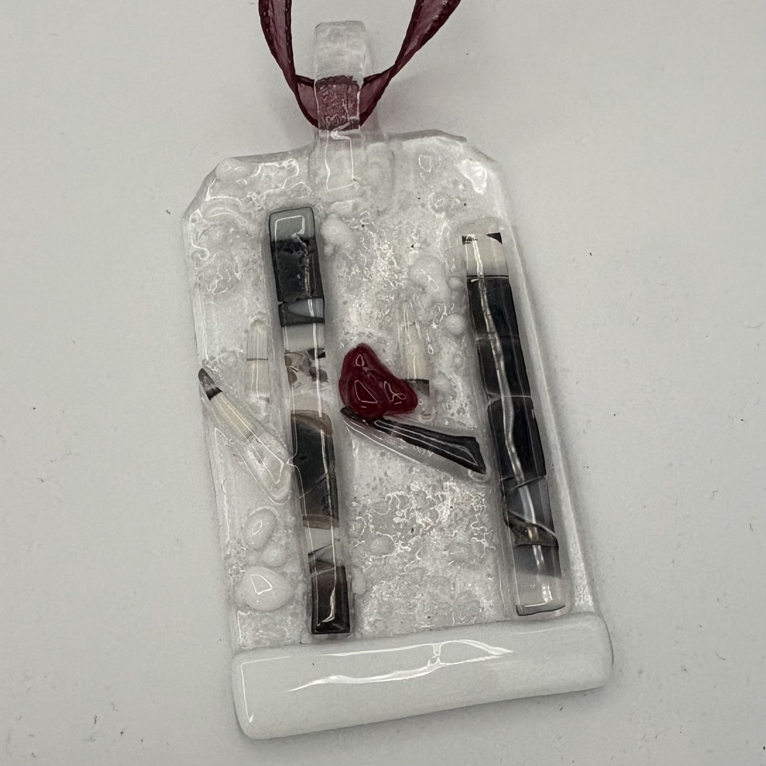 Steve Gall, Fused Glass Ornament, Cardinal on Snowy Birch Tree