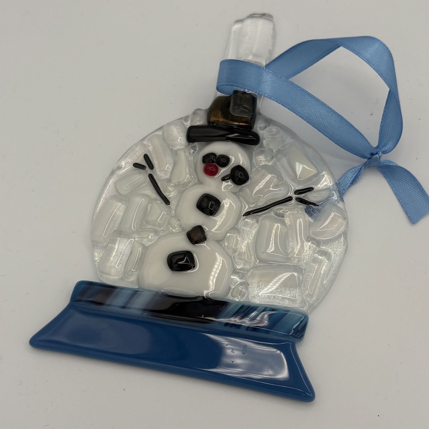 Nathan Strother, Fused Glass Ornament, Snowman in a Snowglobe