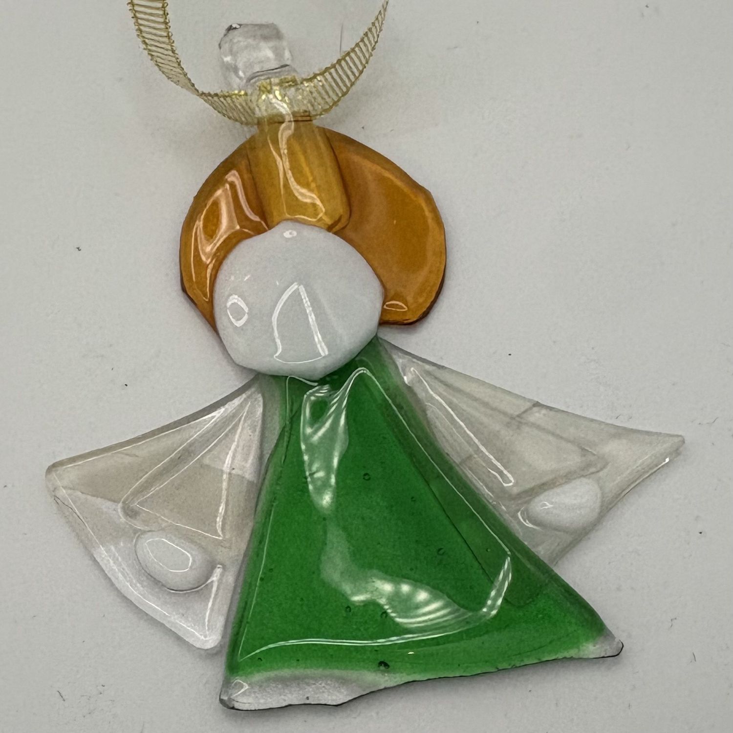 Meredith Bokeno, Fused Glass Ornament, Angel in Green
