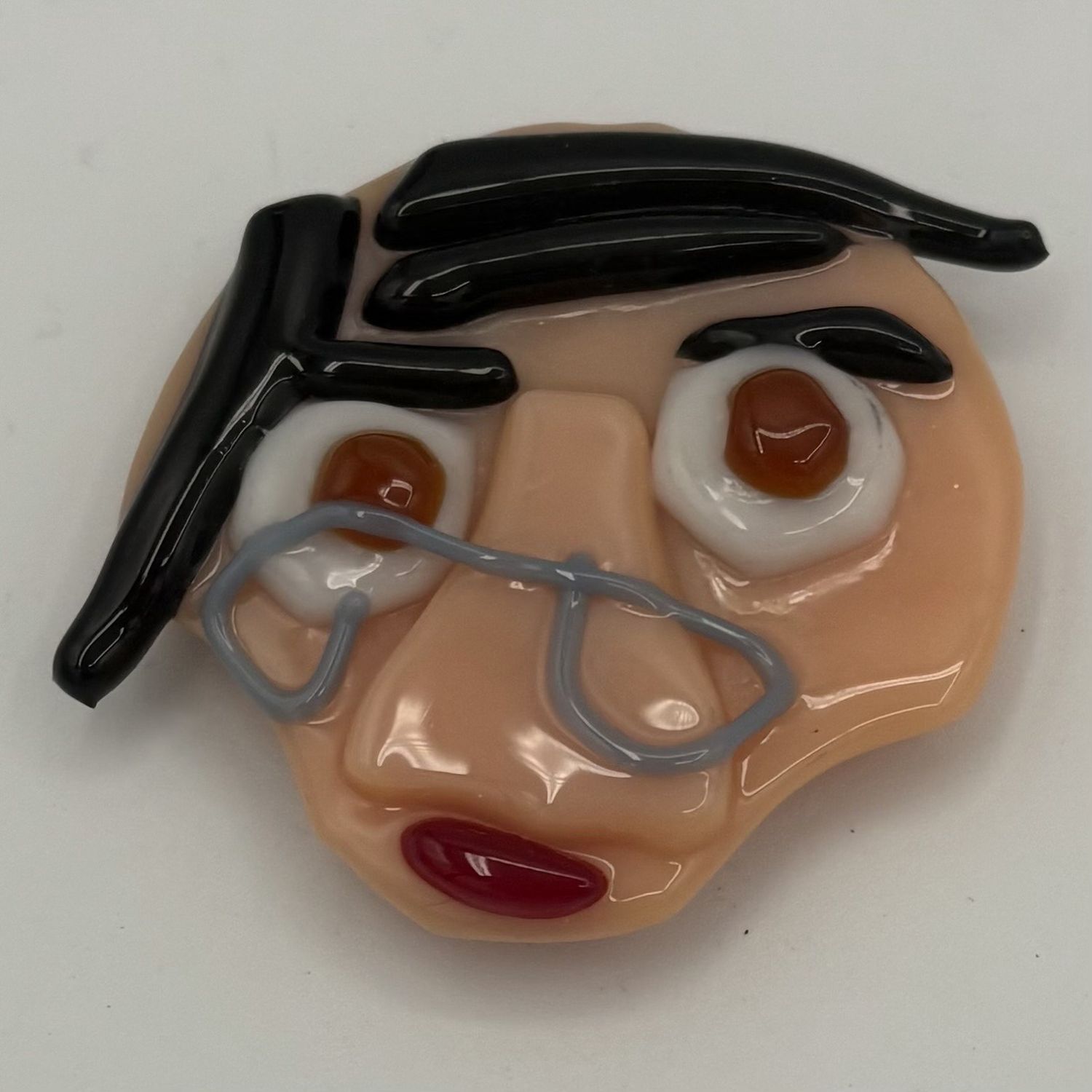 Mike Meehan, Fused Glass Magnet, Black-Haired Character in Glasses