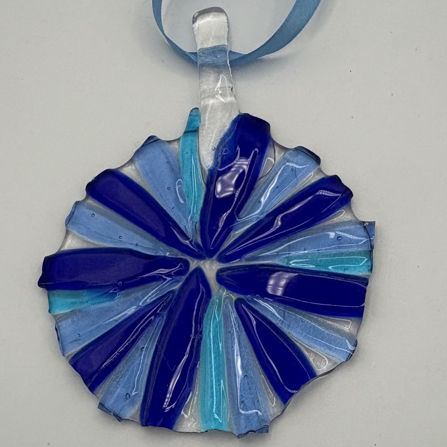 Alaina Weeks, Fused Glass Ornament, Blue Burst