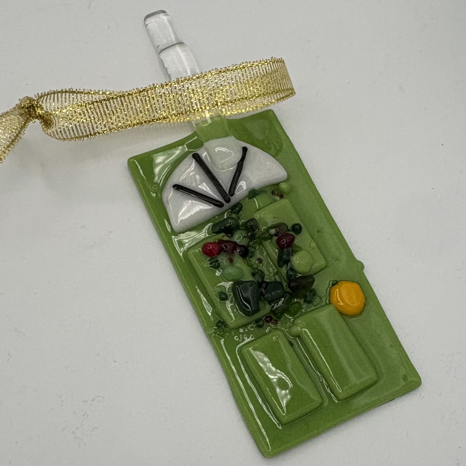 Annie Baxter, Fused Glass Ornament, Green Door 3