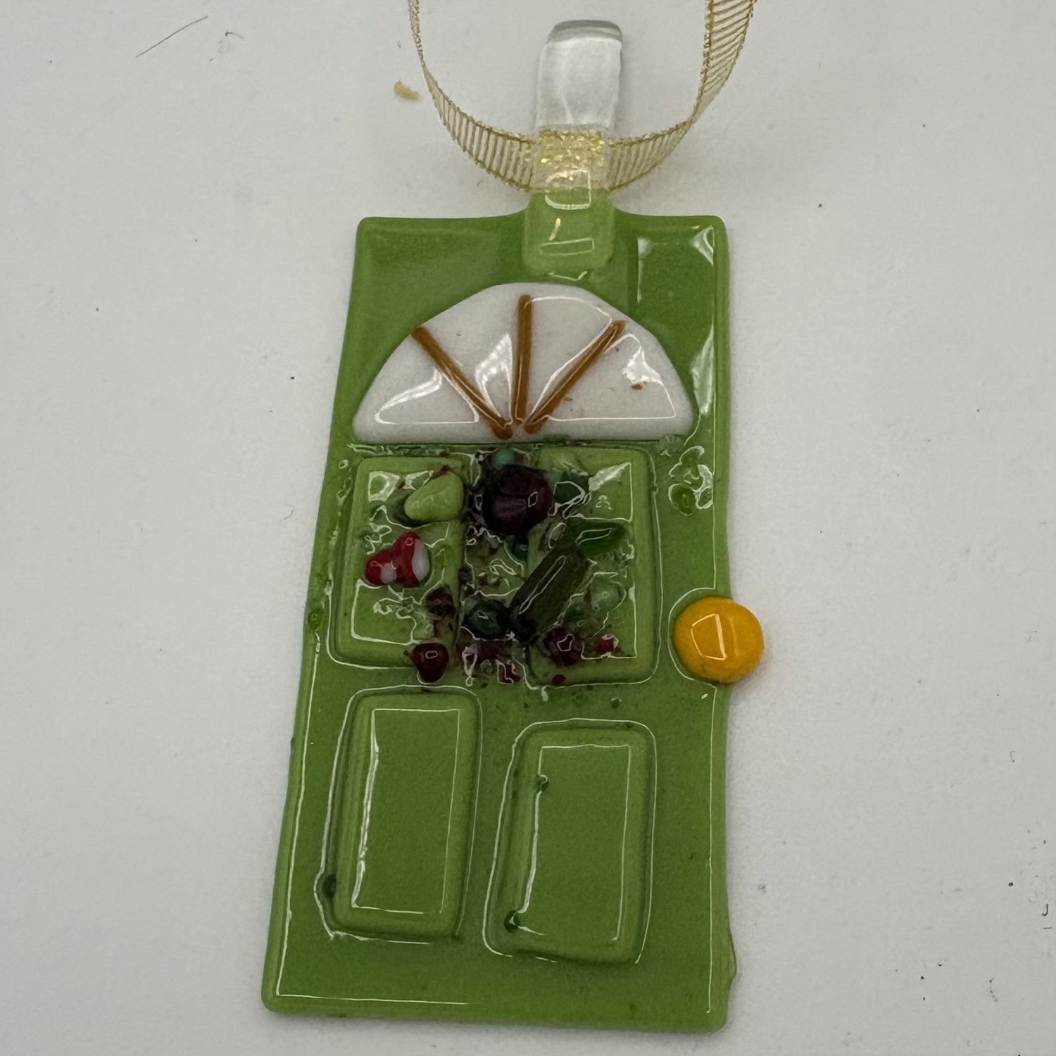 Annie Baxter, Fused Glass Ornament, Green Door 2