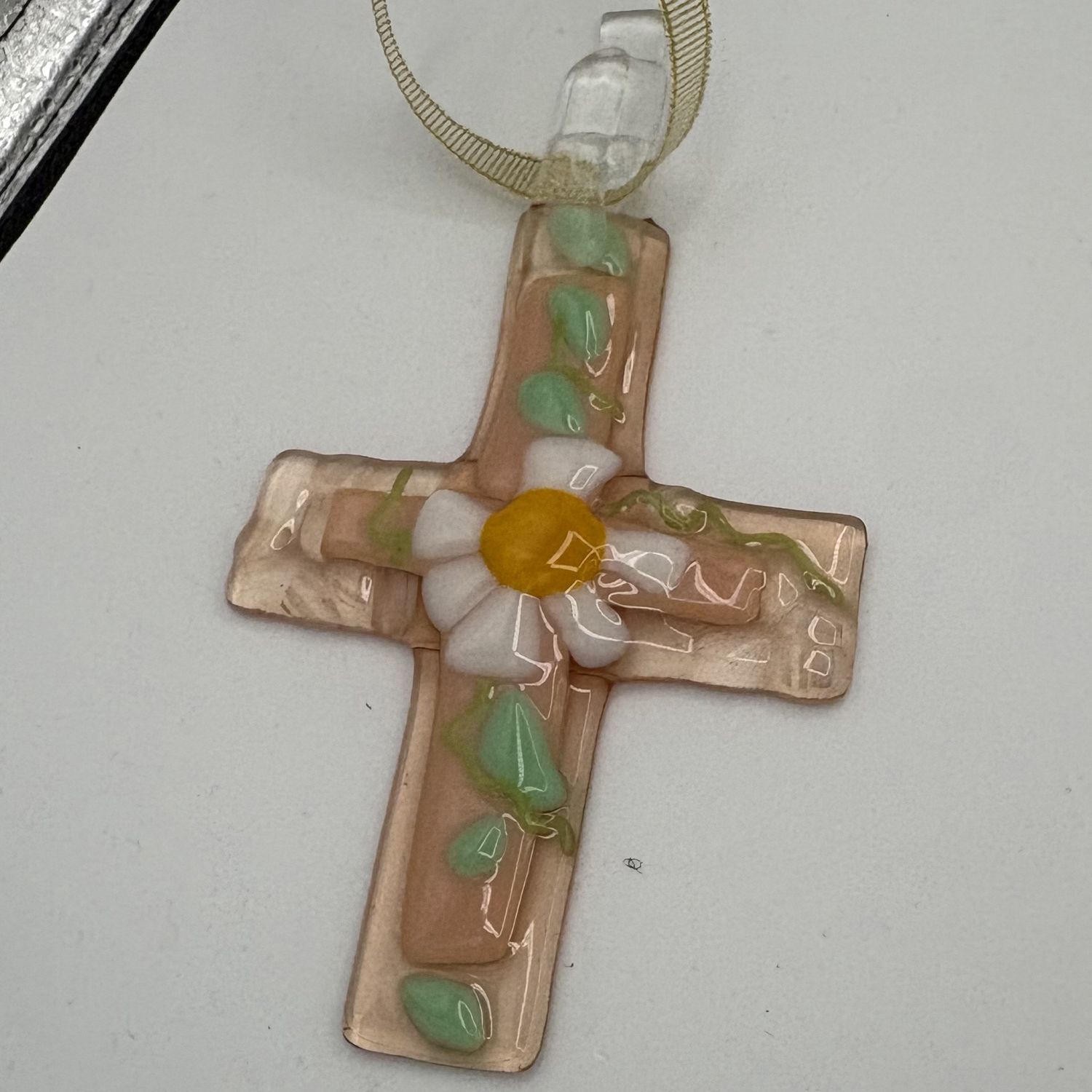 Mallory Miller, Fused Glass Ornament, Floral Cross