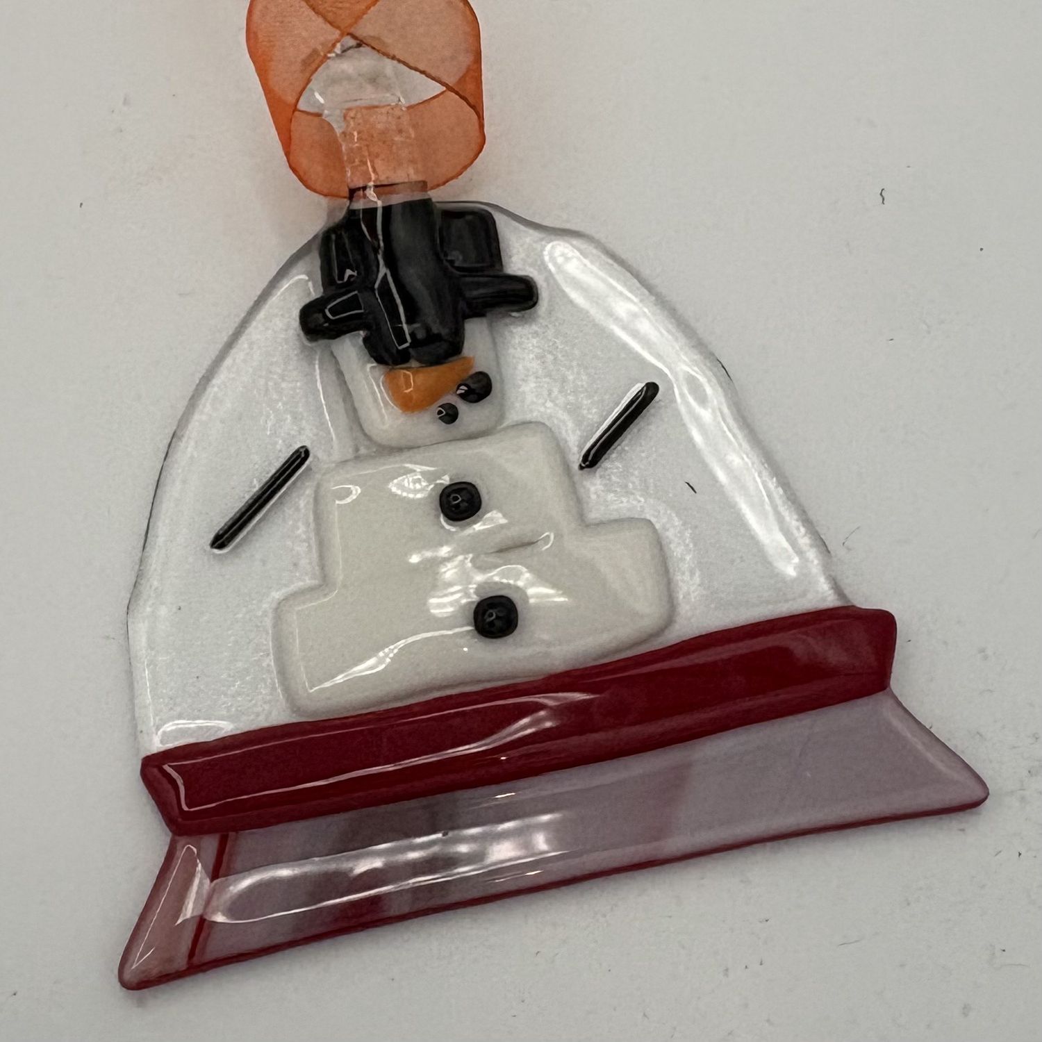 Jordan Satterfield, Fused Glass Ornament, Snowman in a Snowglobe