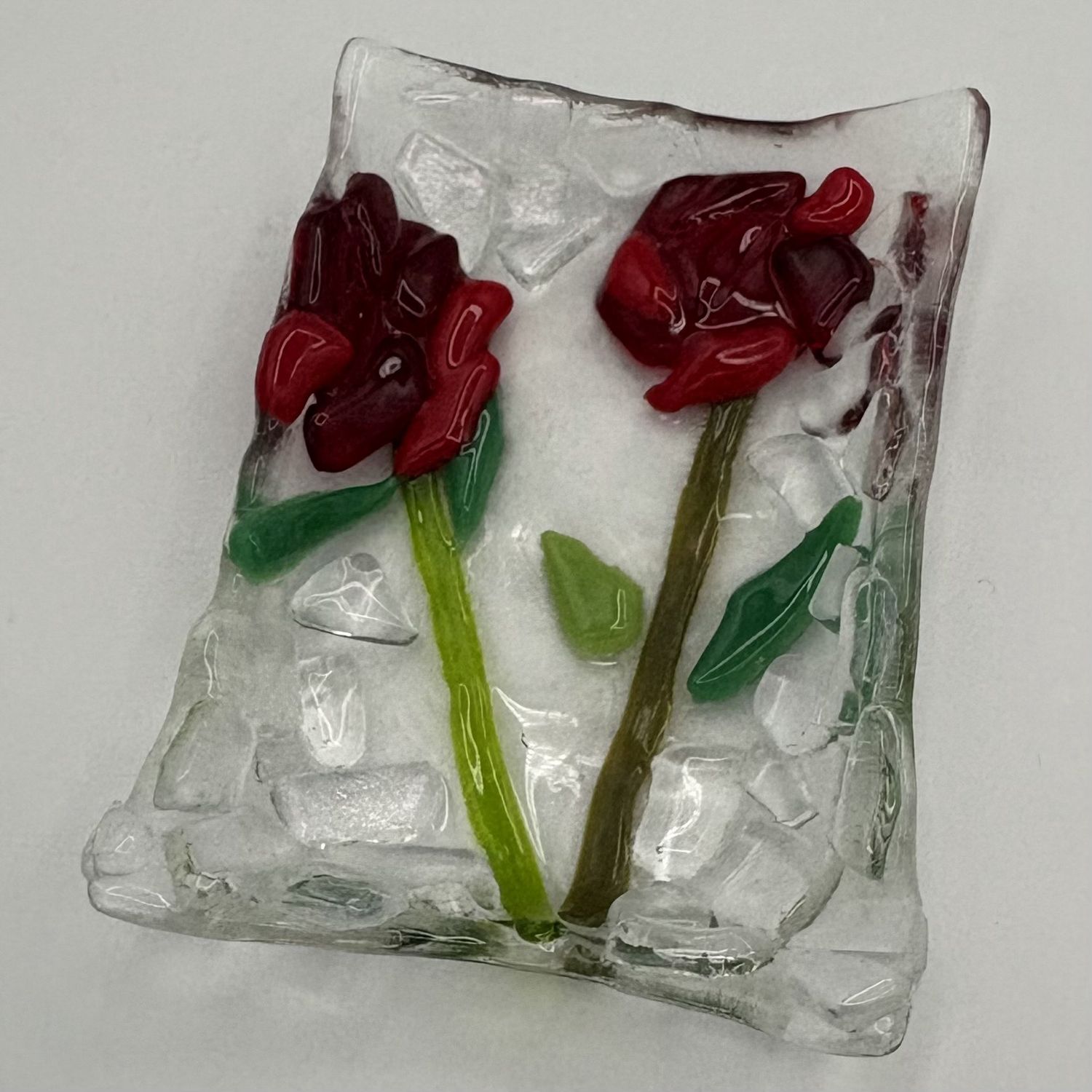Samantha Pitts, Fused Glass Soap Dish, Red Roses
