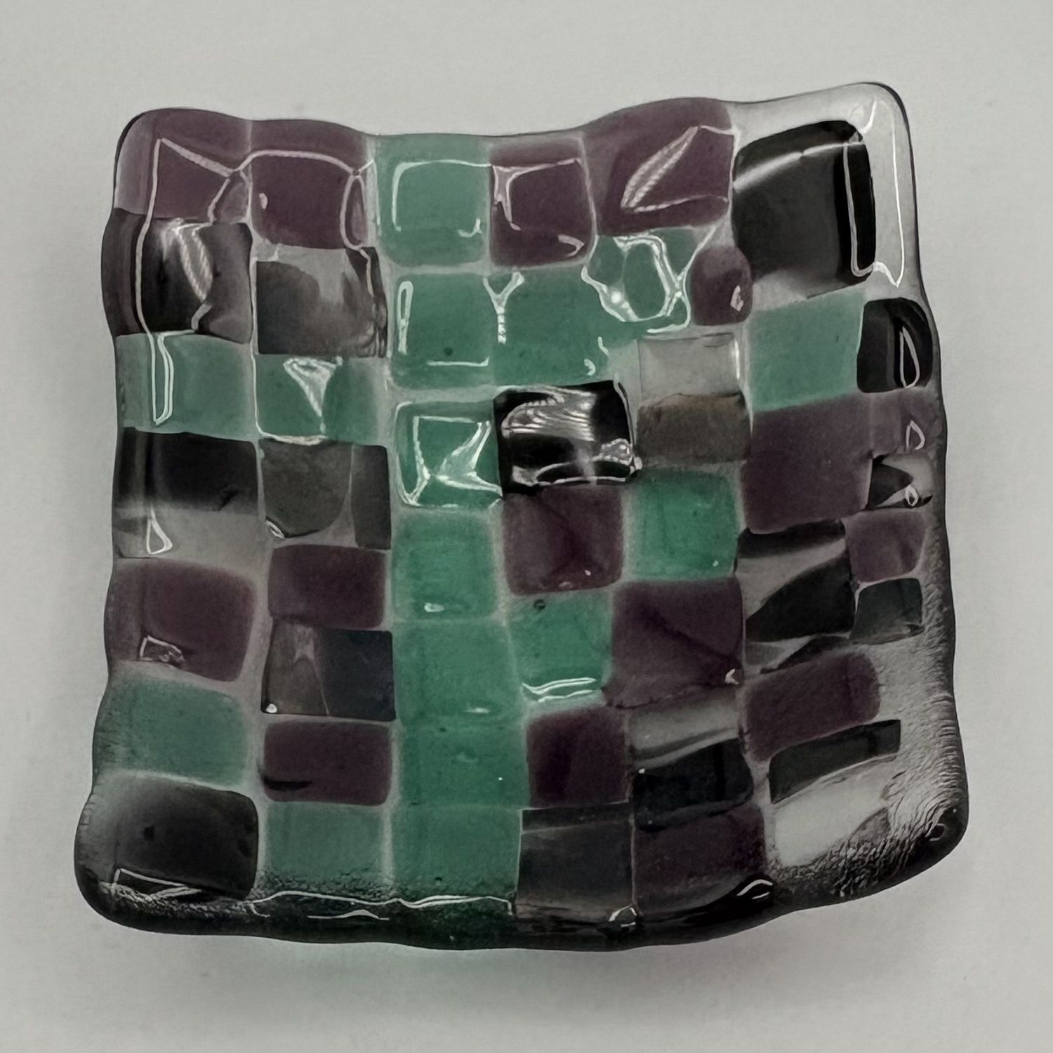 Andrea Walker, Fused Glass Dish, Purple, Colorful Squares