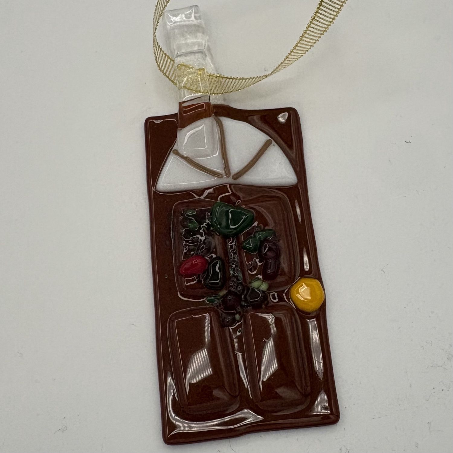 Chris Ryan, Fused Glass Ornament, Brown Door 2