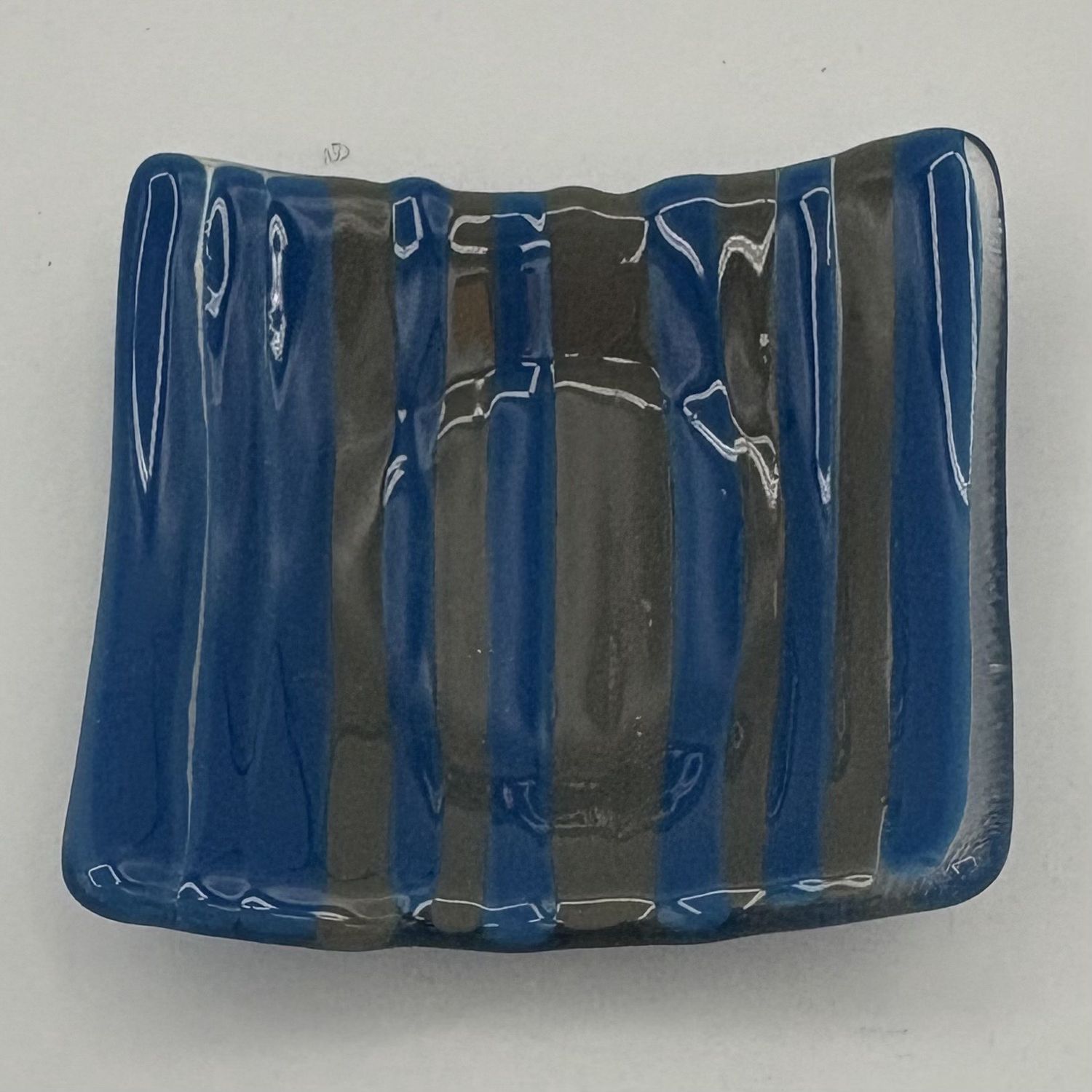 Adam Gibbemeyer, Fused Glass Dish, Blue and Grey Stripes 2