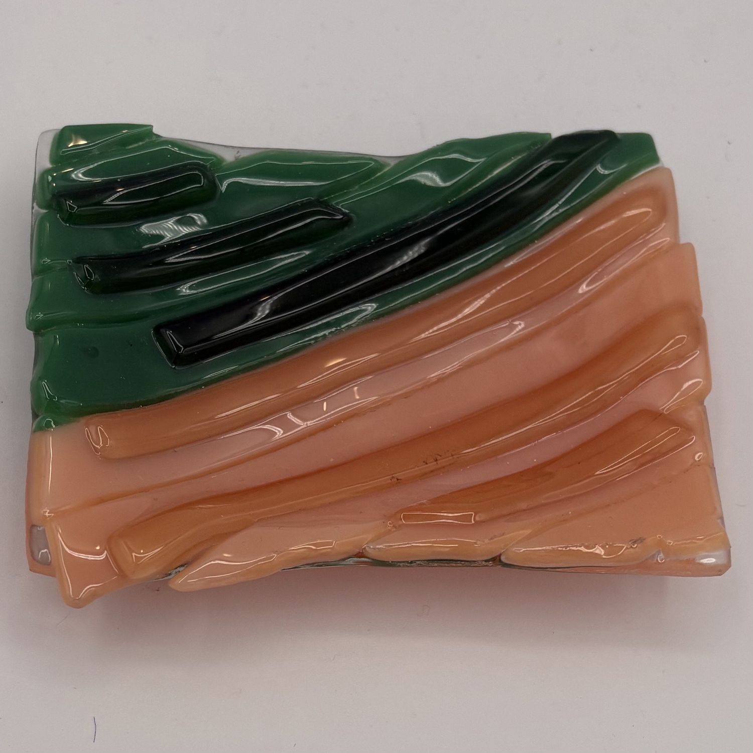 Mike Meehan, Fused Glass Soap Dish, Pink and Green Design