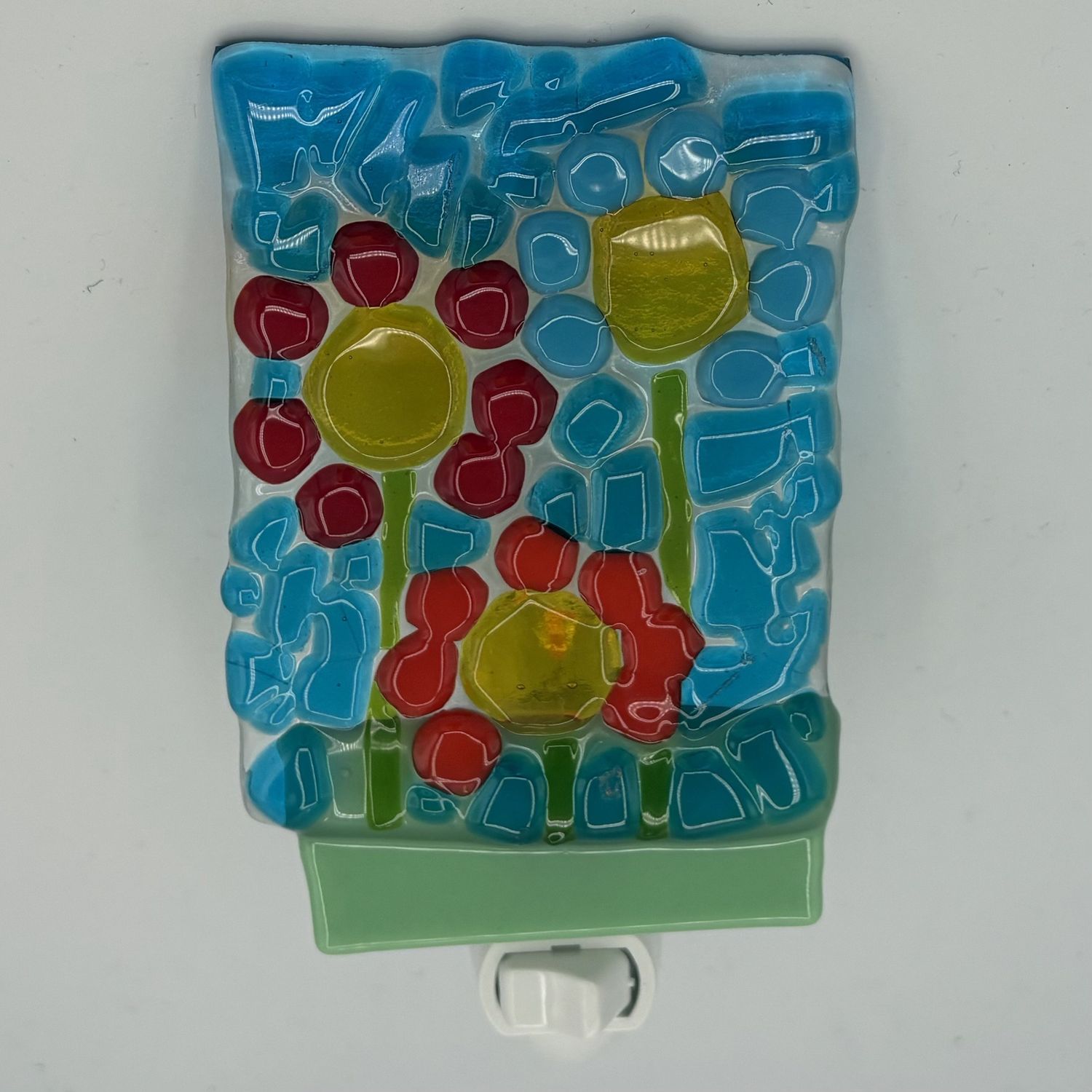 Kara Burgdorf, Fused Glass Nightlight, Colorful Flower Trio