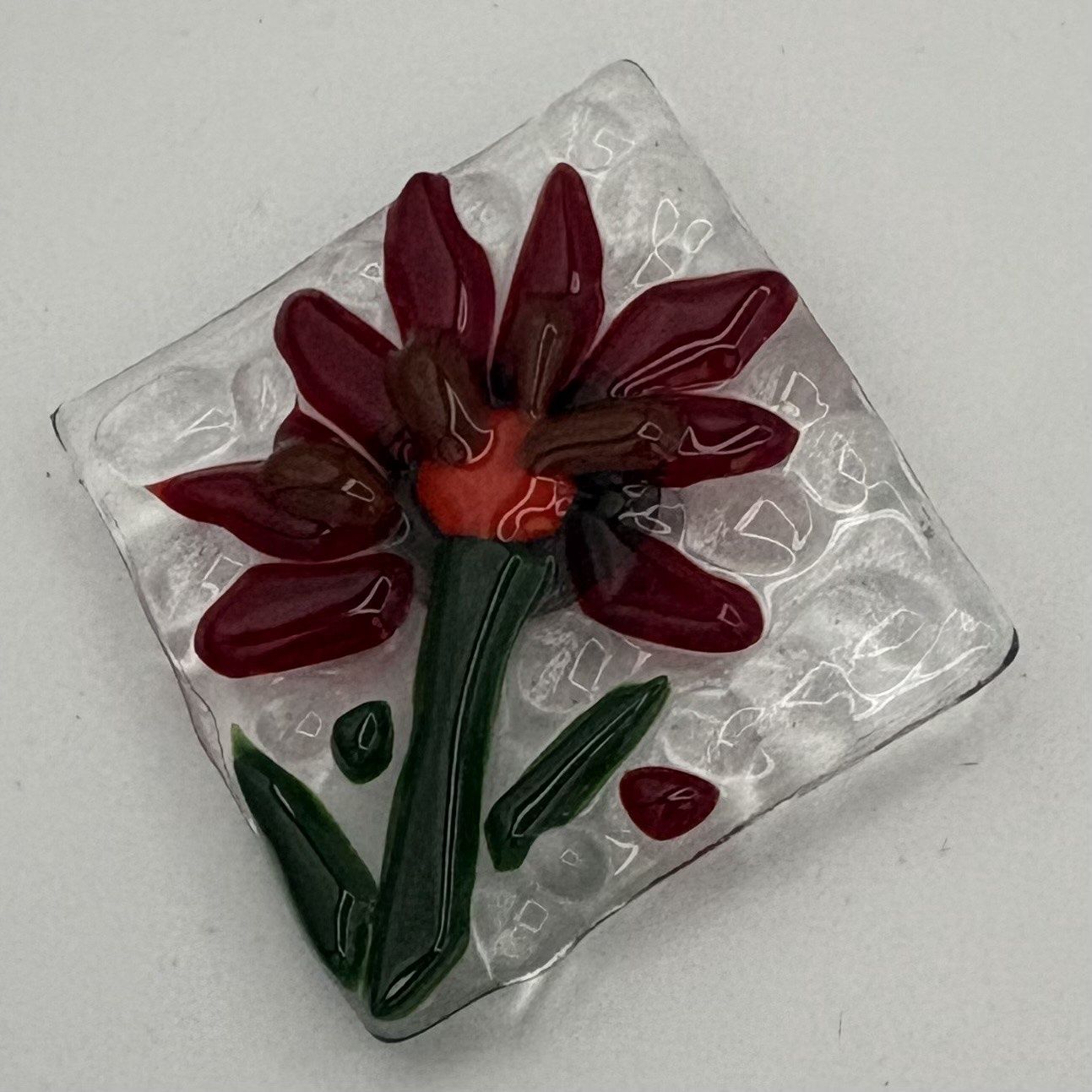 David Smyth, Fused Glass Magnet, Red Flower