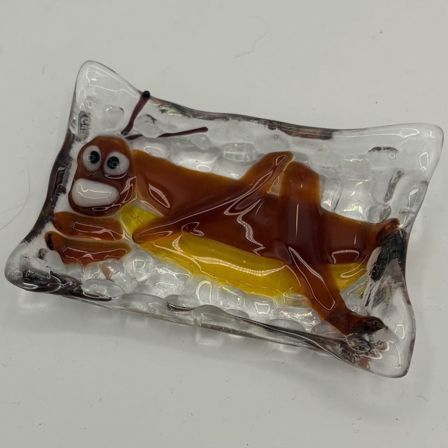 David Patrick, Fused Glass Soap Dish, Brown Cricket