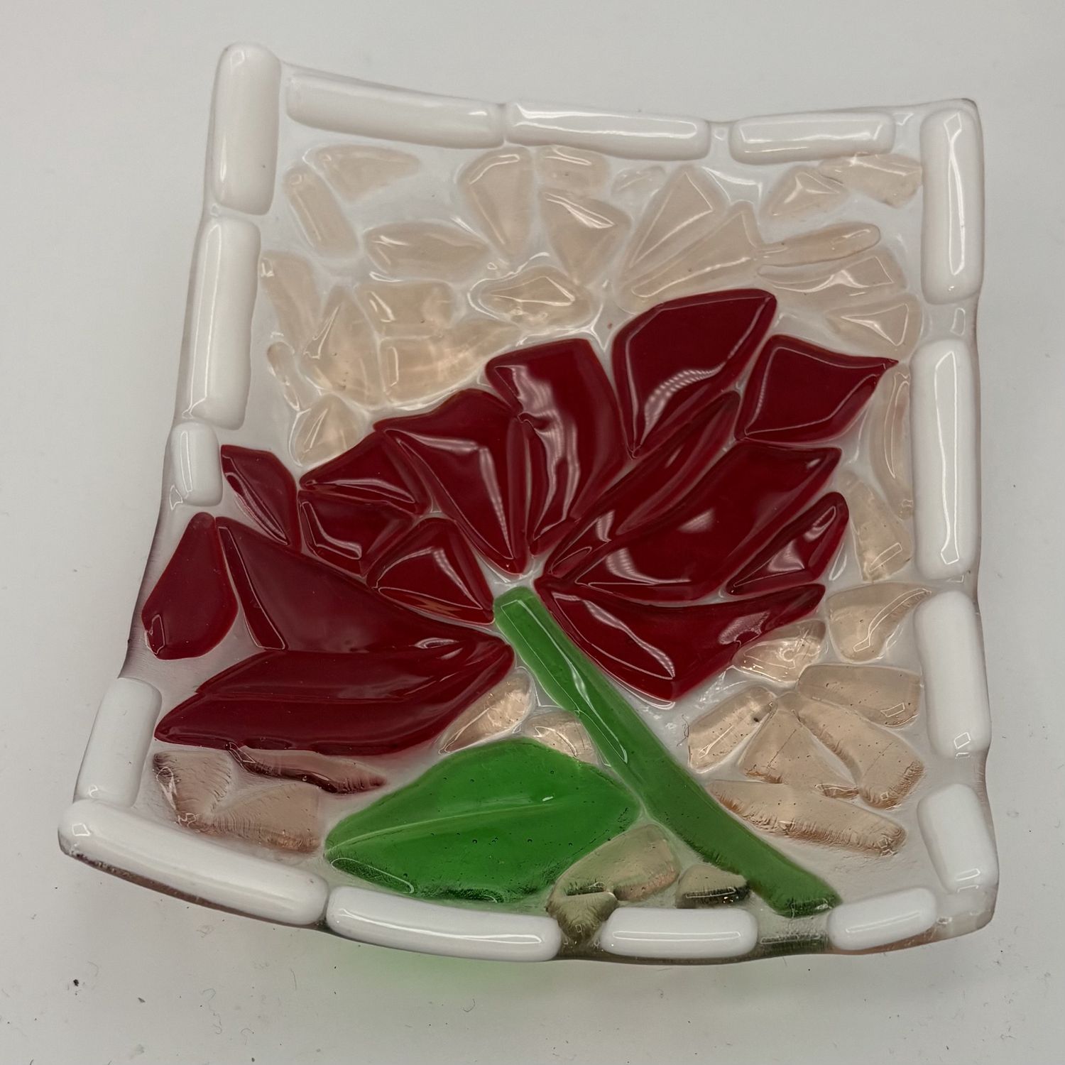 Erin Betz, Fused Glass Dish, Red Flower