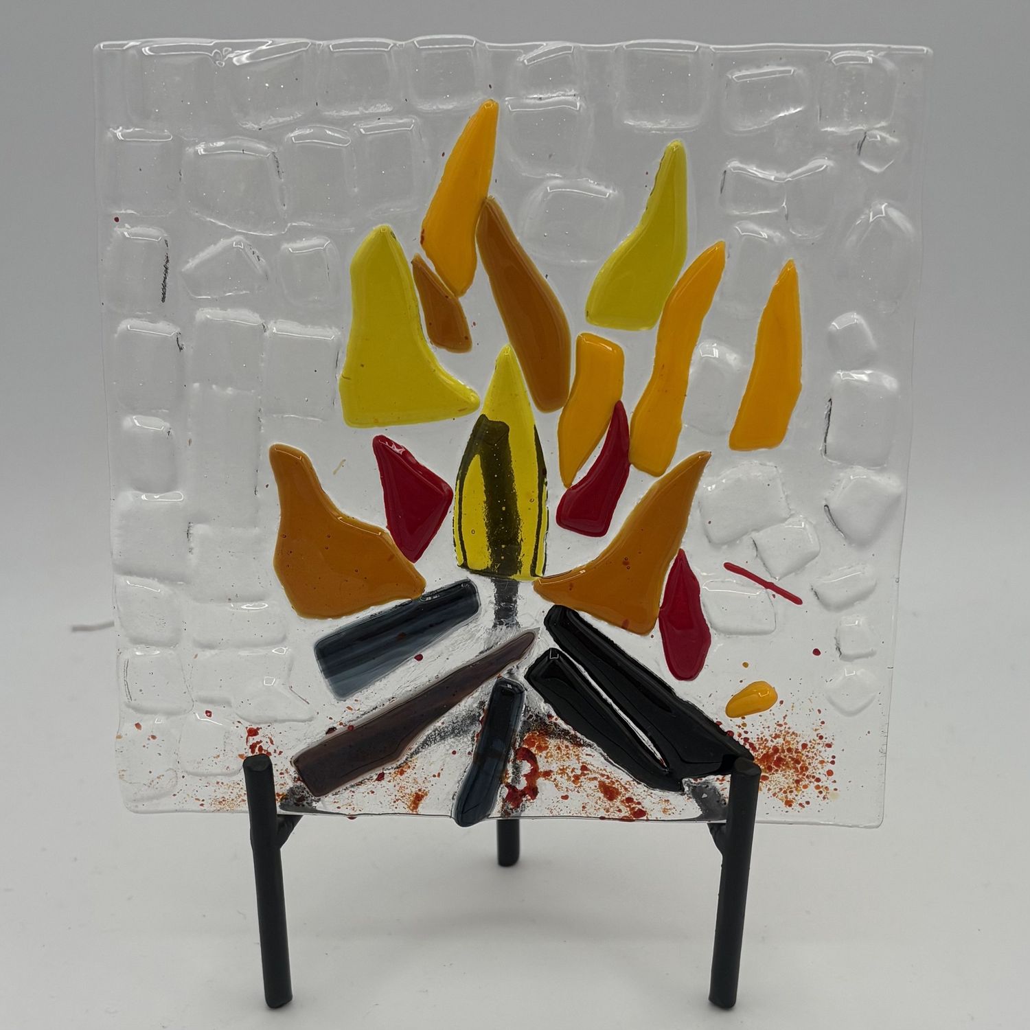 Katie Albers, Fused Glass Stand Piece, Camp Fire