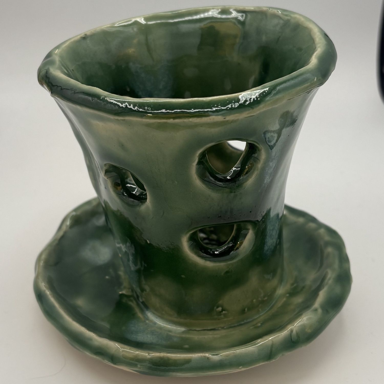 Christina Hanes, Ceramic Planter, Green with Holes