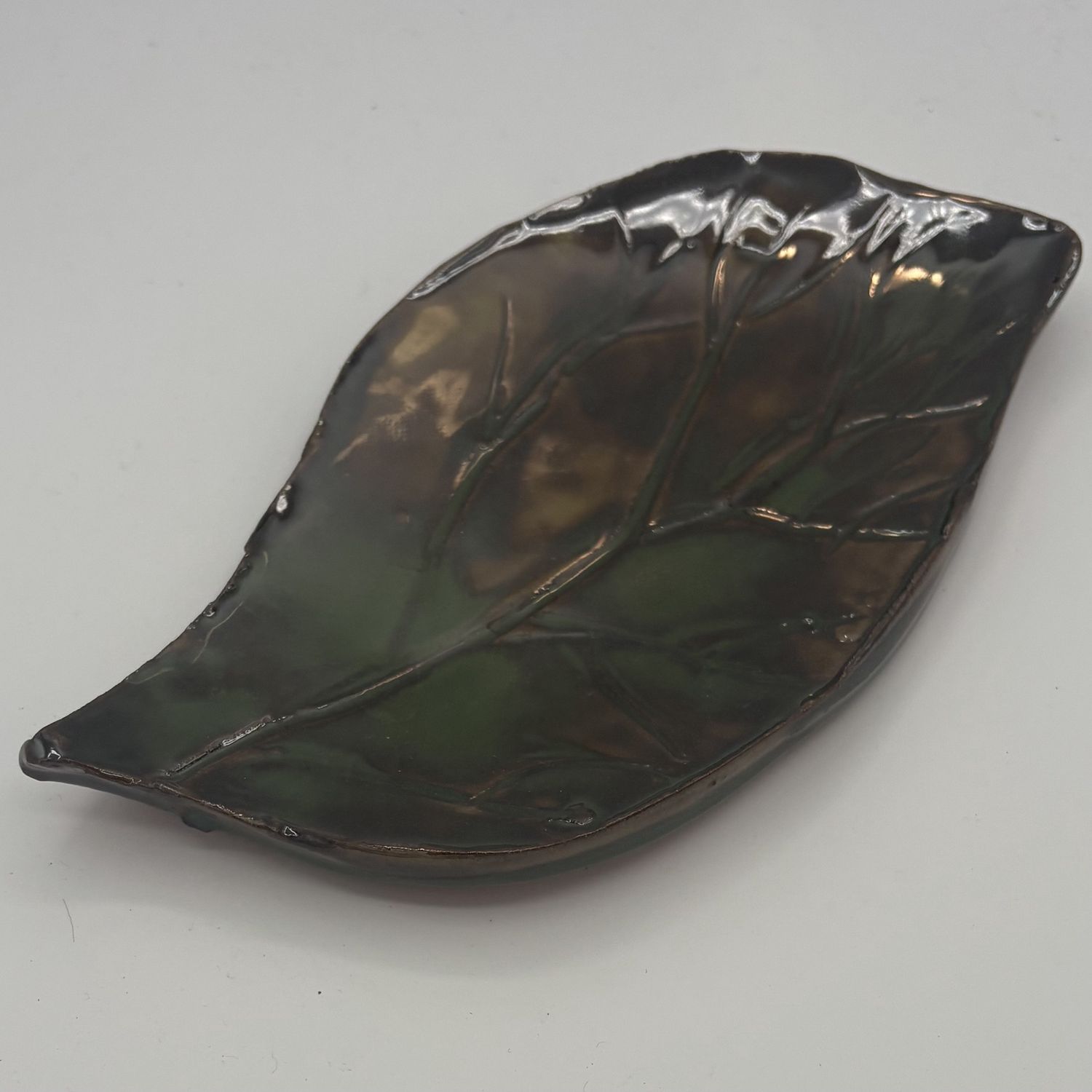 Adam Gibbemeyer, Ceramic Dish, Green and Brown Leaf