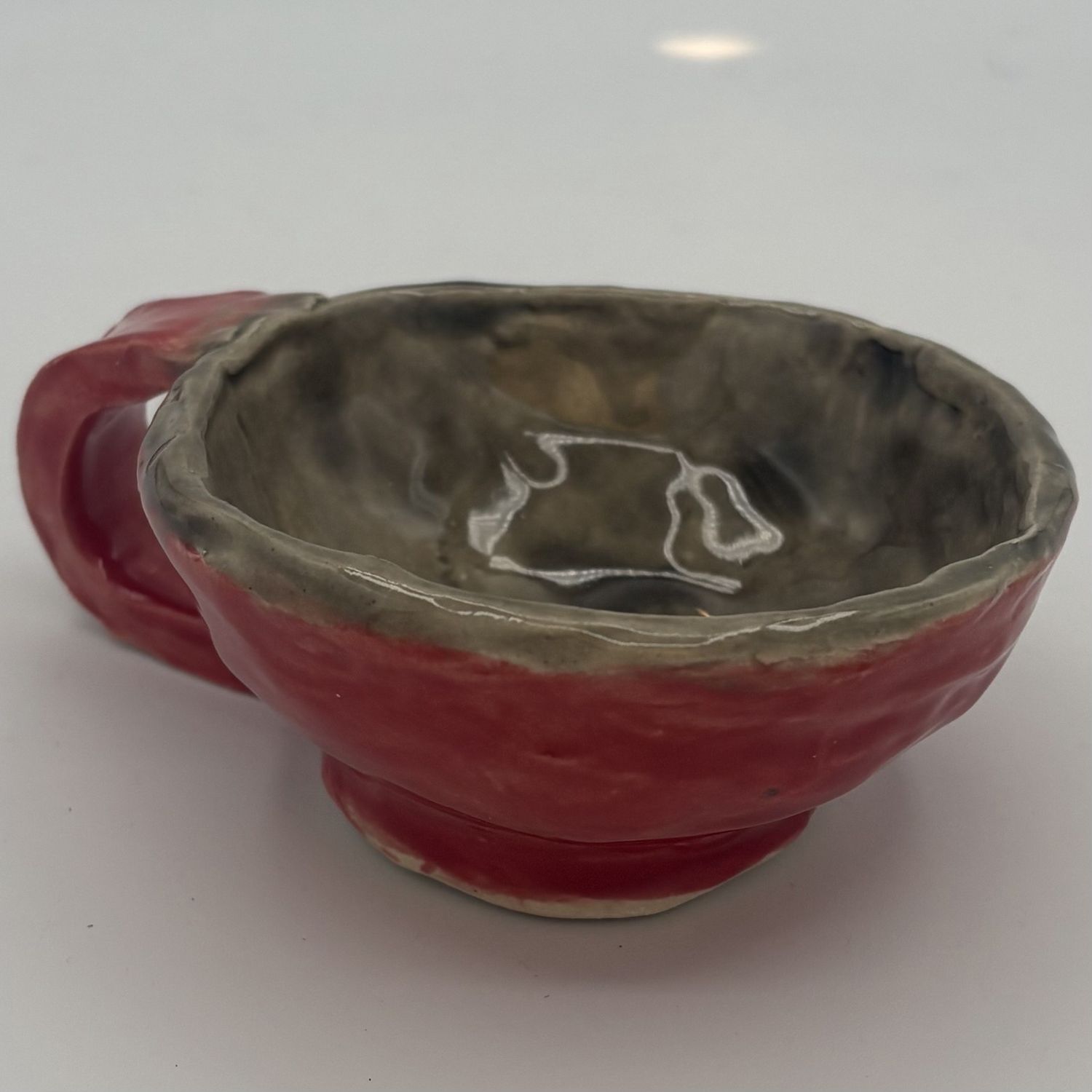 Saul Ray, Ceramic Cup, Red and Grey Design
