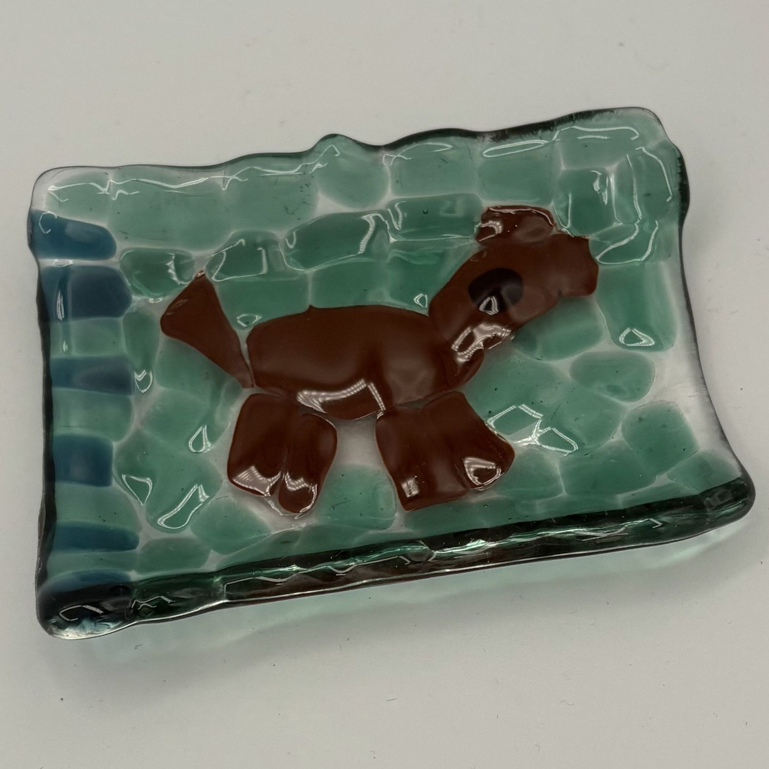 Annie Baxter, Fused Glass Soap Dish, Brown Dog
