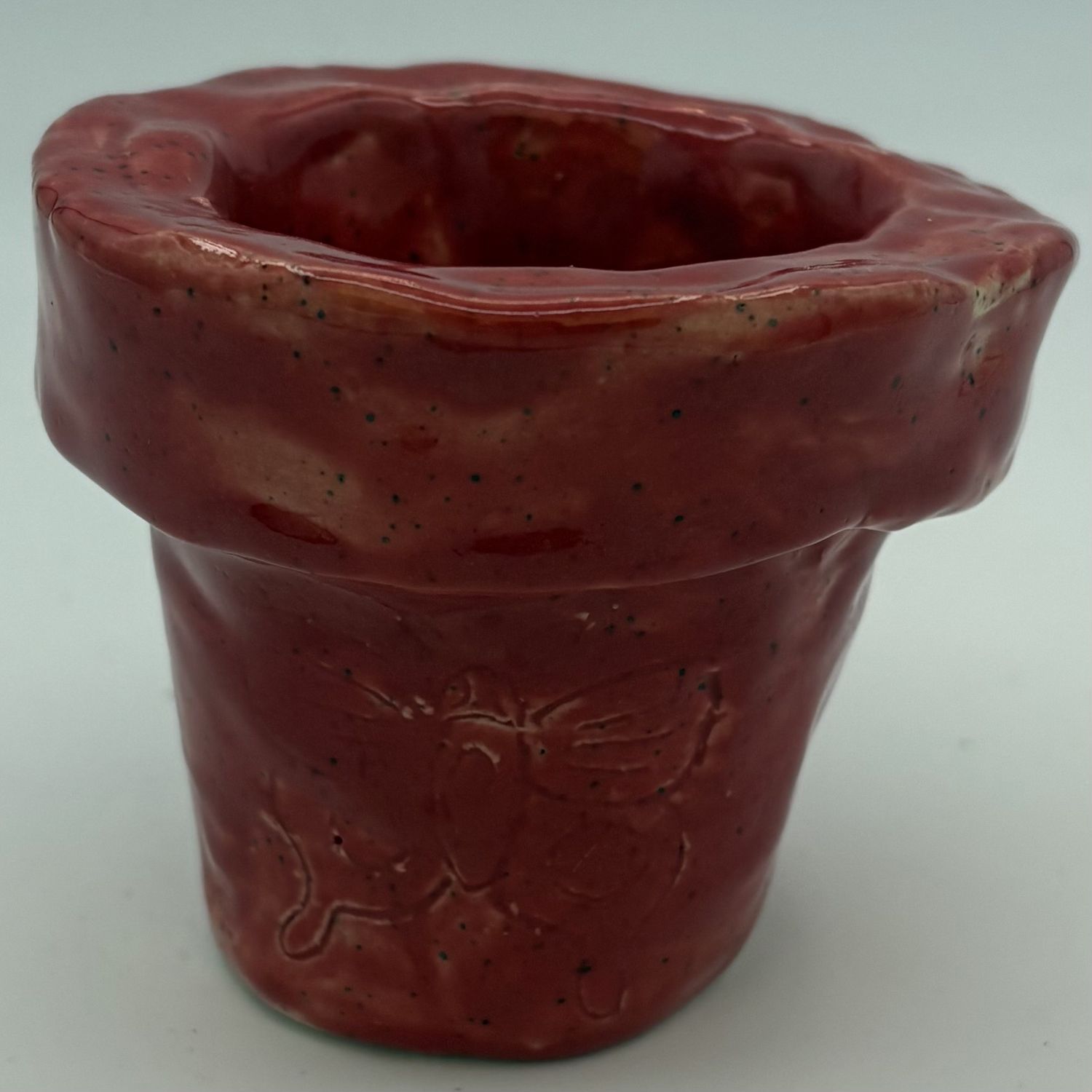 Bobbie Jo Robinson, Ceramic Container, Red Pot with Moth and Sparkles