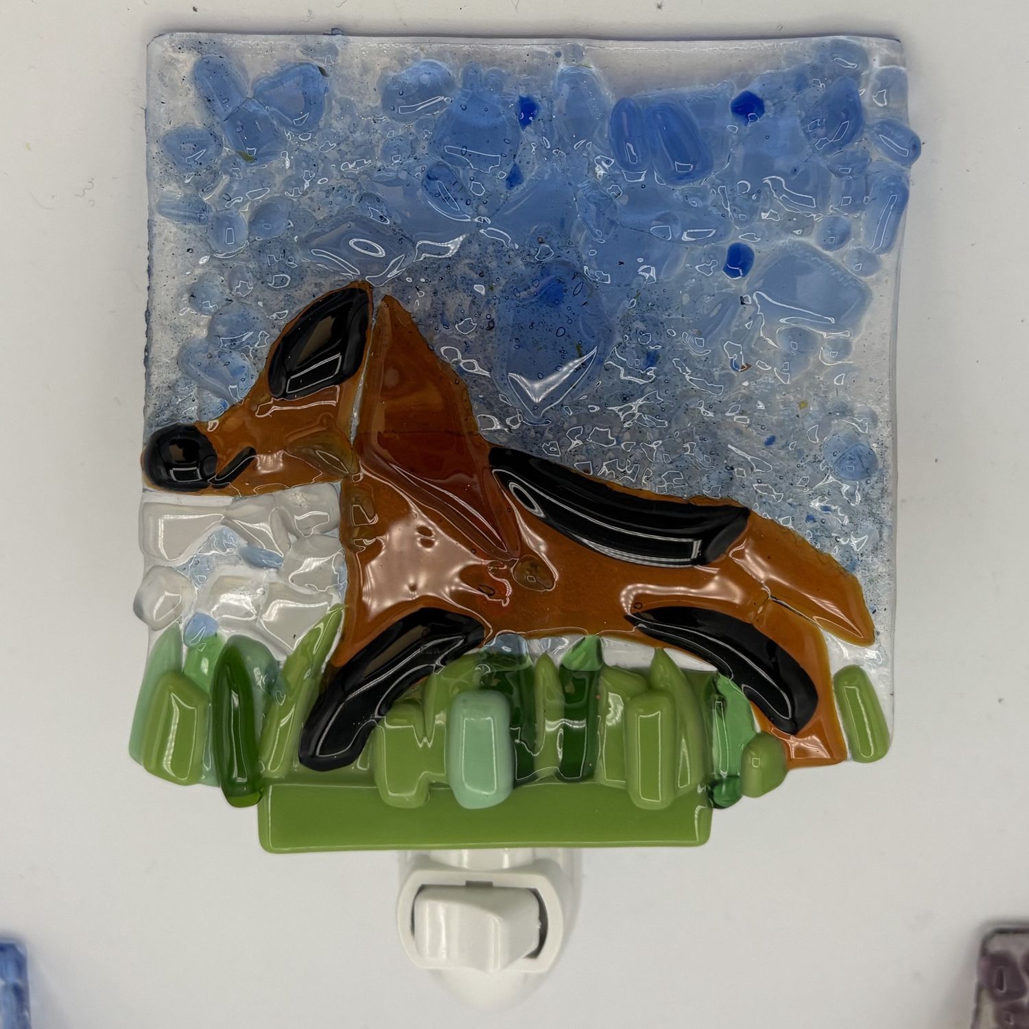 Alphonso Rowe, Fused Glass Nightlight, Brown and Black Dog