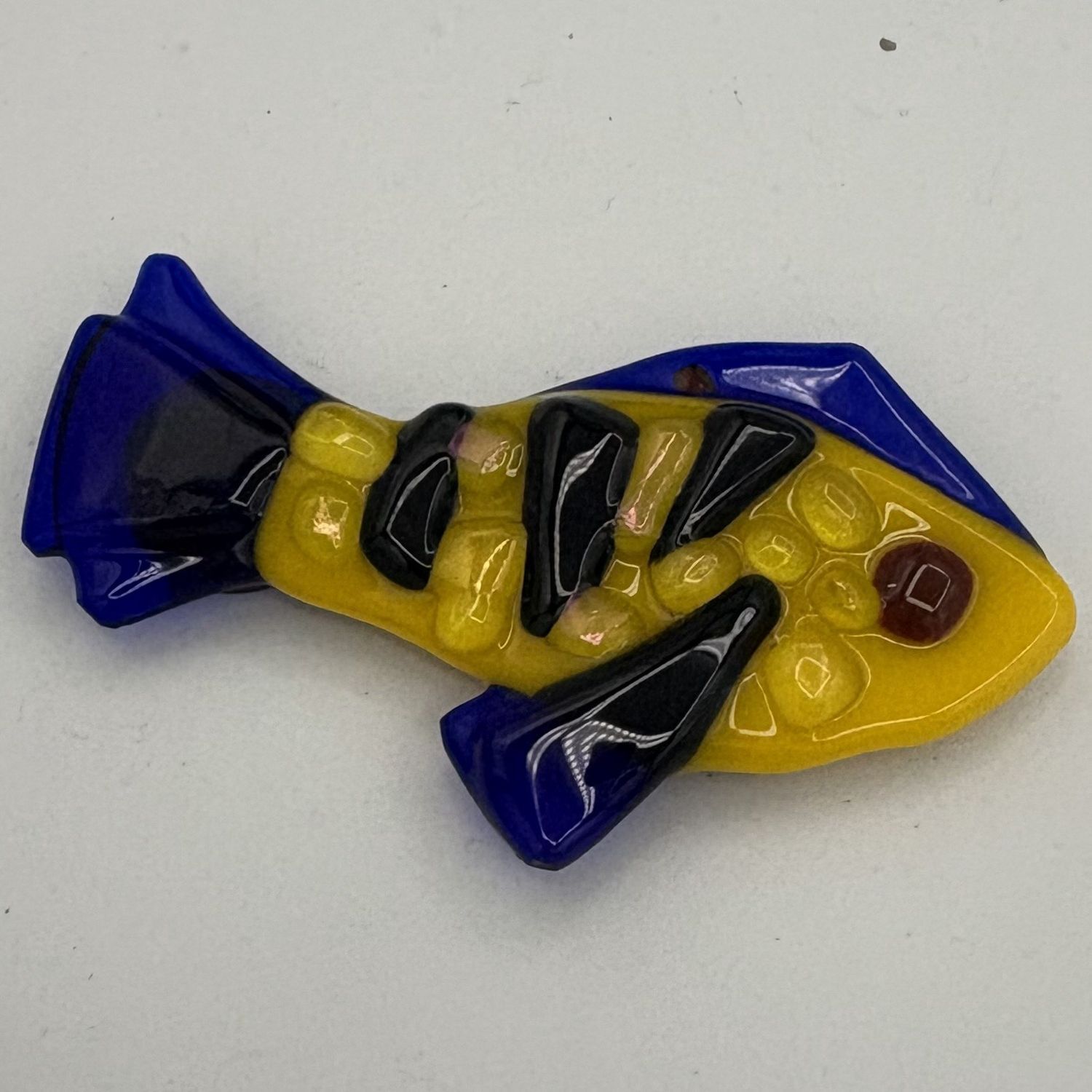 Alphonso Rowe, Fused Glass Magnet, Blue and Yellow Fish