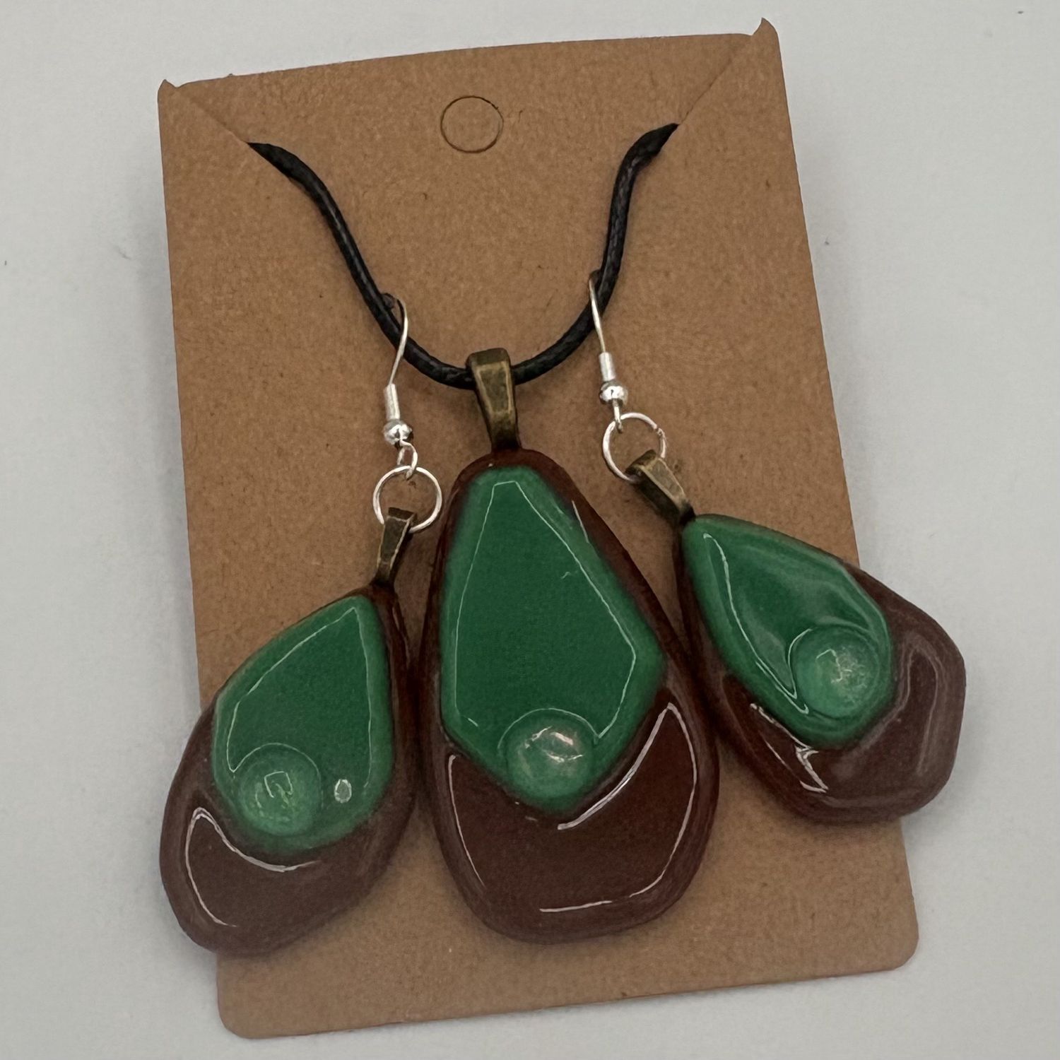Alphonso Rowe, Fused Glass Jewelry Set, Brown and Green Design