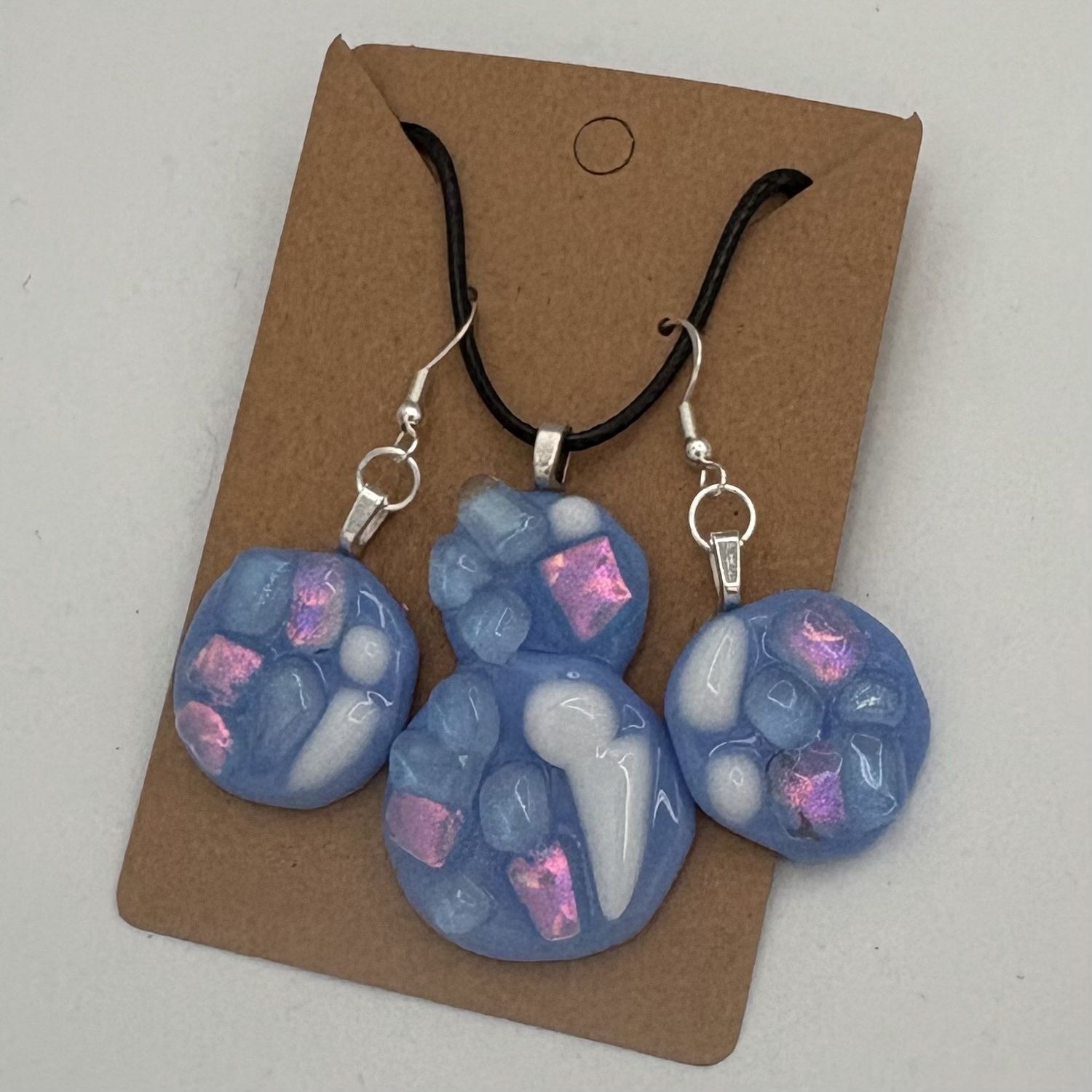 Gabby Adams-Hubbard, Fused Glass Jewelry Set, Blue and White Design