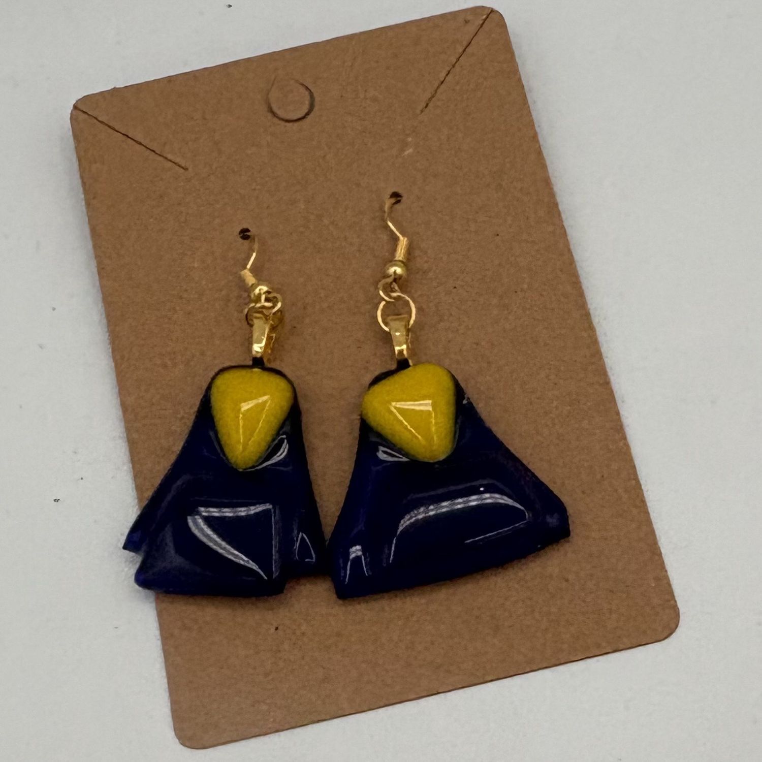 Alphonso Rowe, Fused Glass Earrings, Blue and Yellow Design