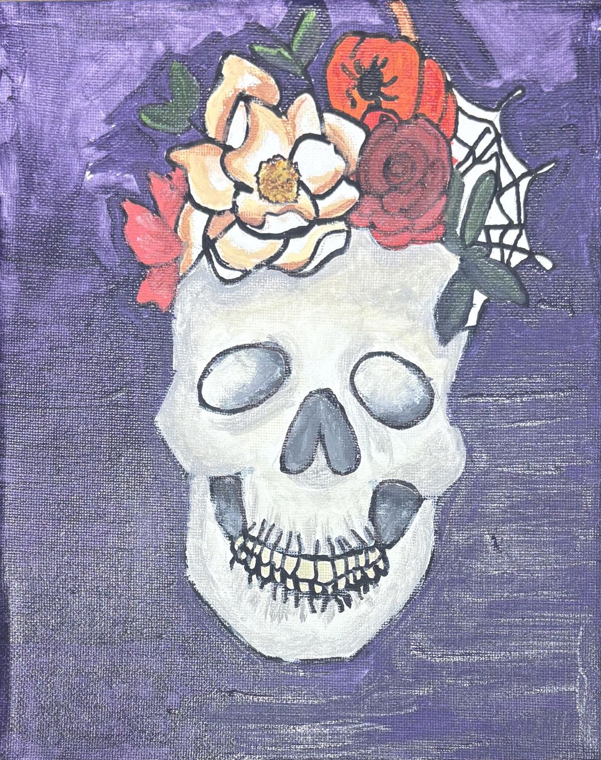 Jordan Satterfield, Acrylic on Canvas, 'Floral Skull'