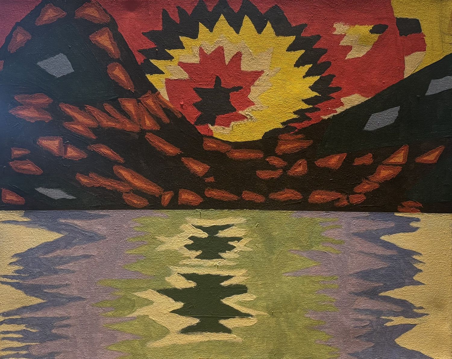 Sarah Alward, Acrylic on Canvas, 'Abstract Mountain in the Sunset'