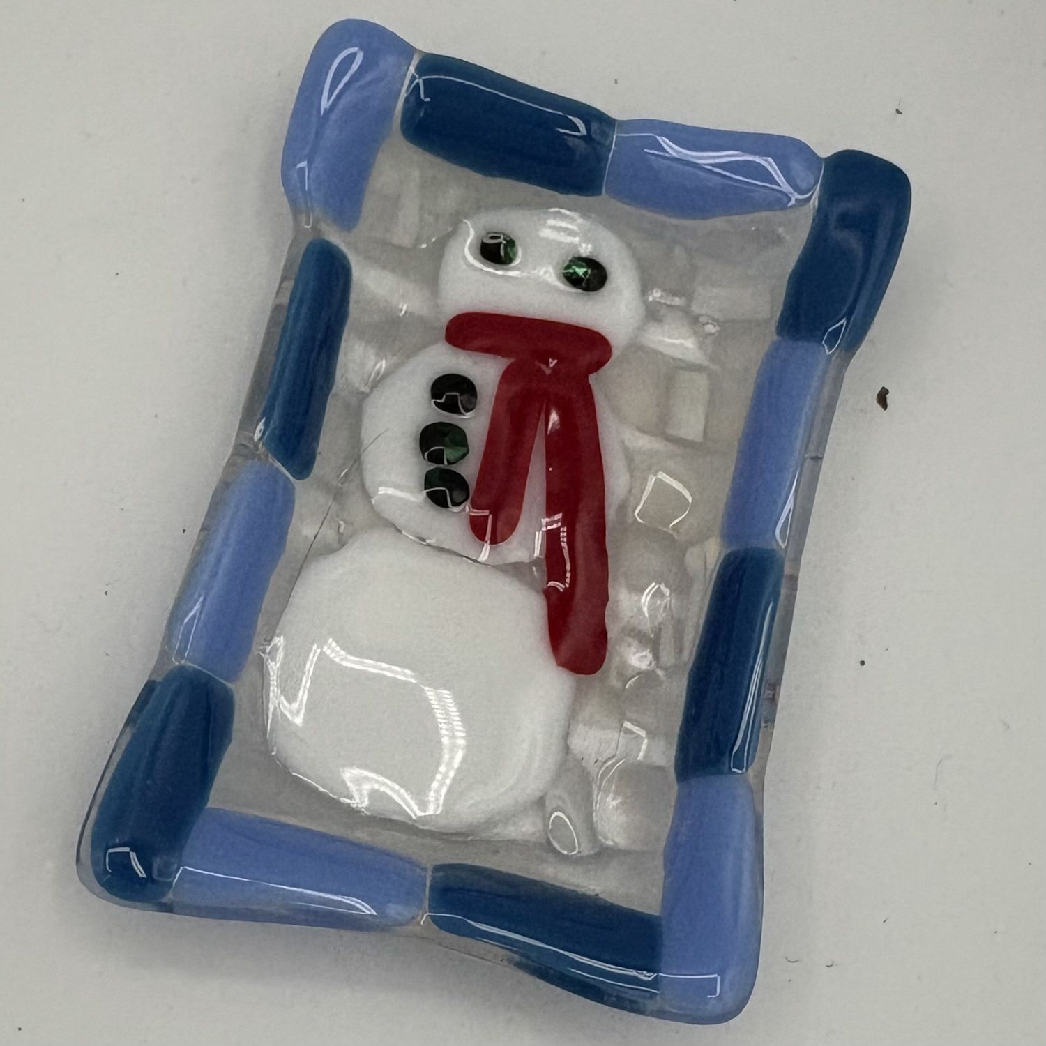 Tiffany Jameson, Fused Glass Soap Dish, Cozy Snowman