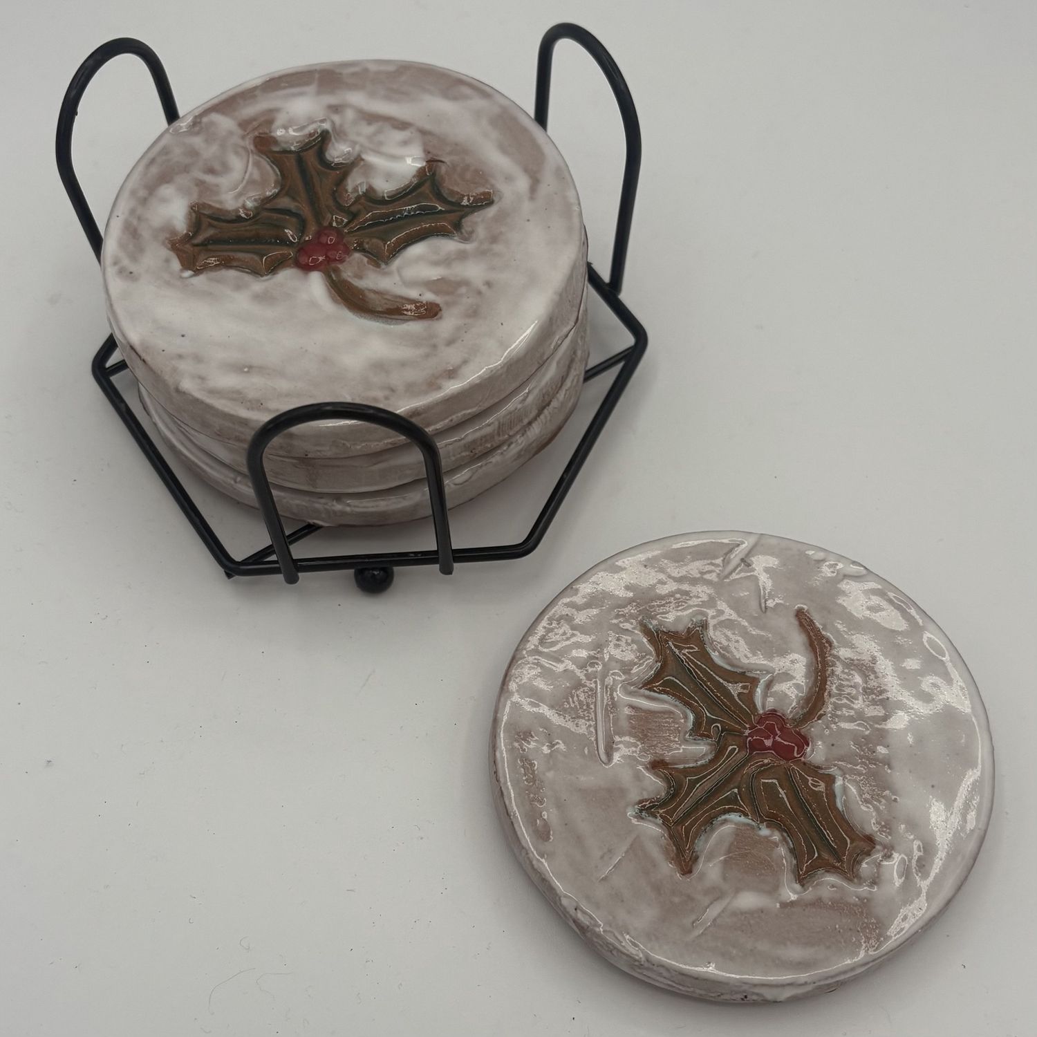 Nathan Stephens, Ceramic Coaster Set, Mistletoe