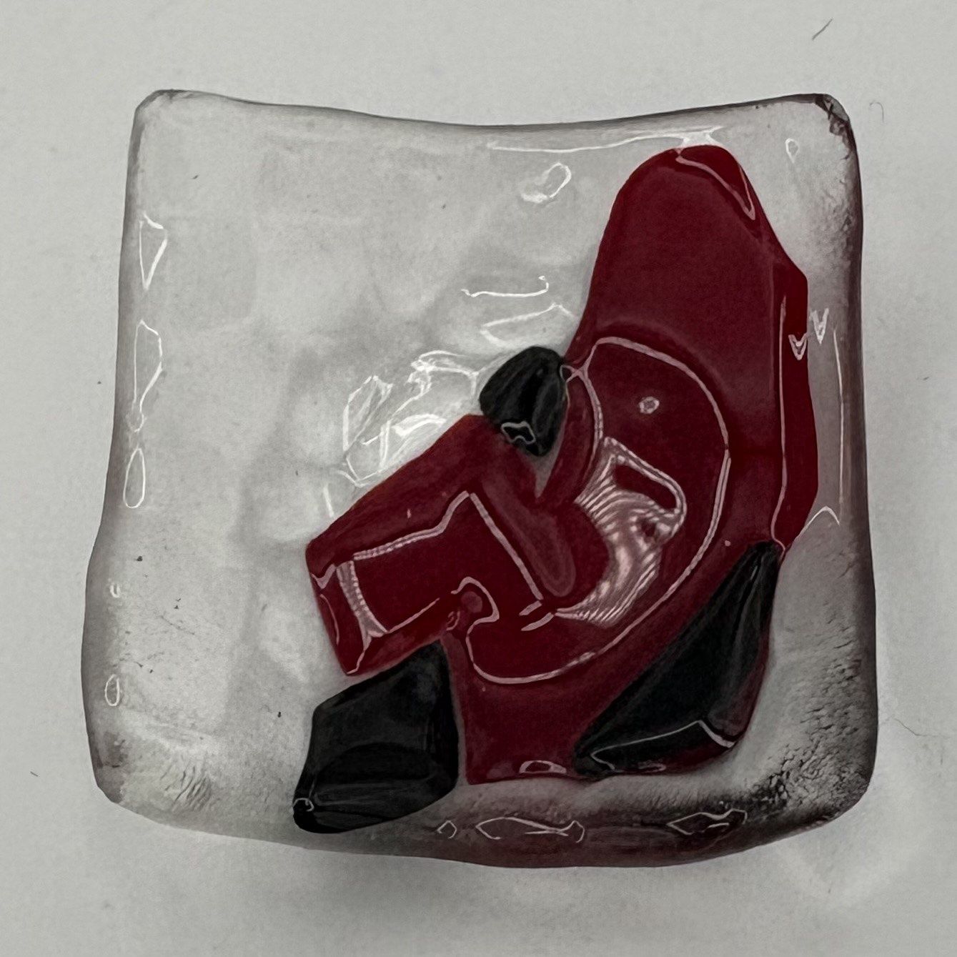 Austin Schneider, Fused Glass Ring Dish, Red and Black Design