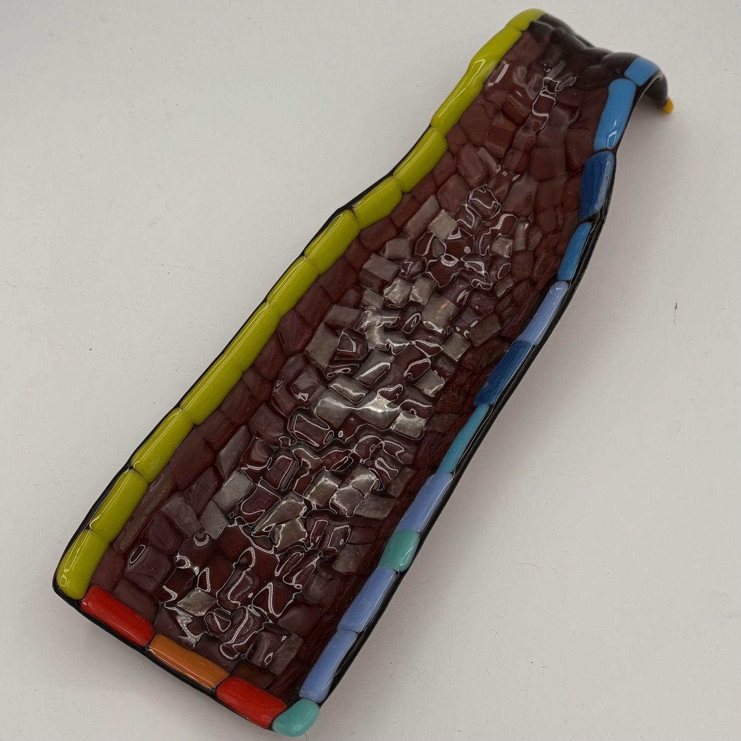 Erin Williams, Fused Glass Dish, Rainbow Bordering Purple